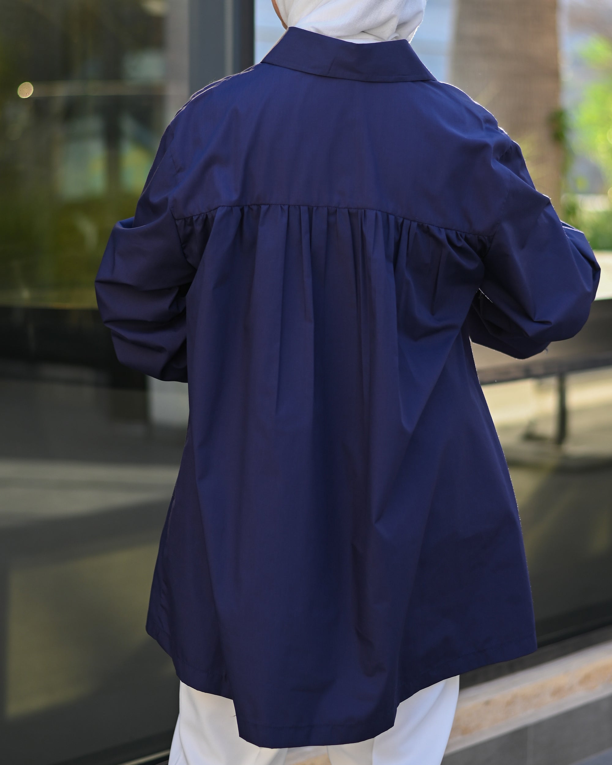 Polka Dot Contrast Poplin Shirt – Navy Blue
