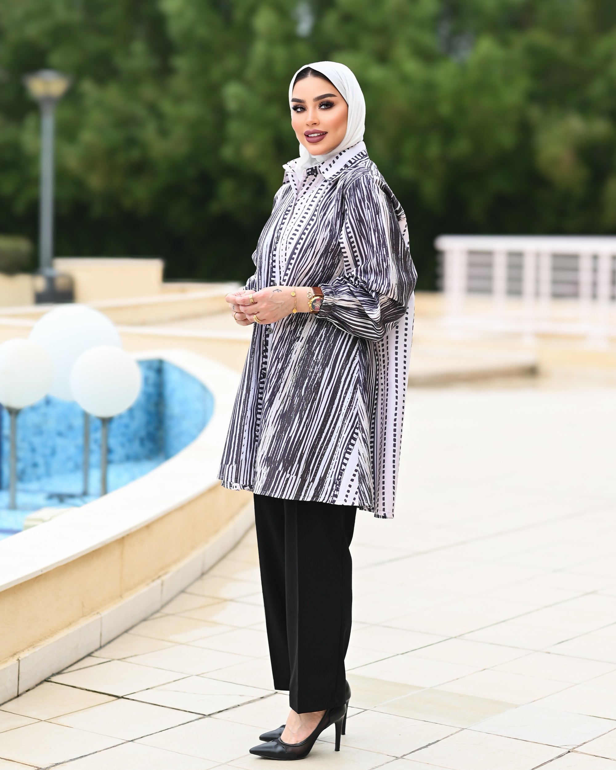 Classic Printed Cotton Shirt – Black & White