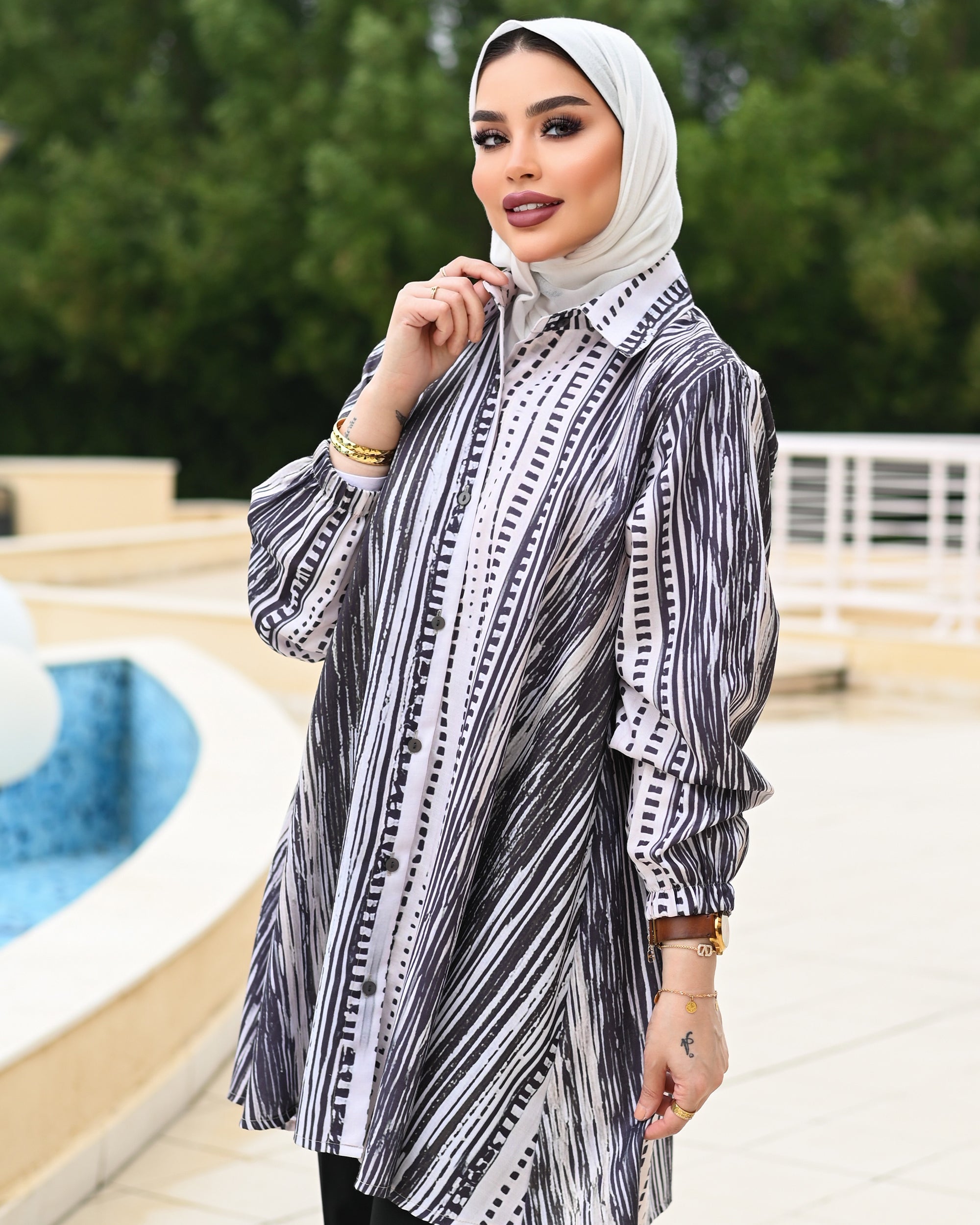 Classic Printed Cotton Shirt – Black & White