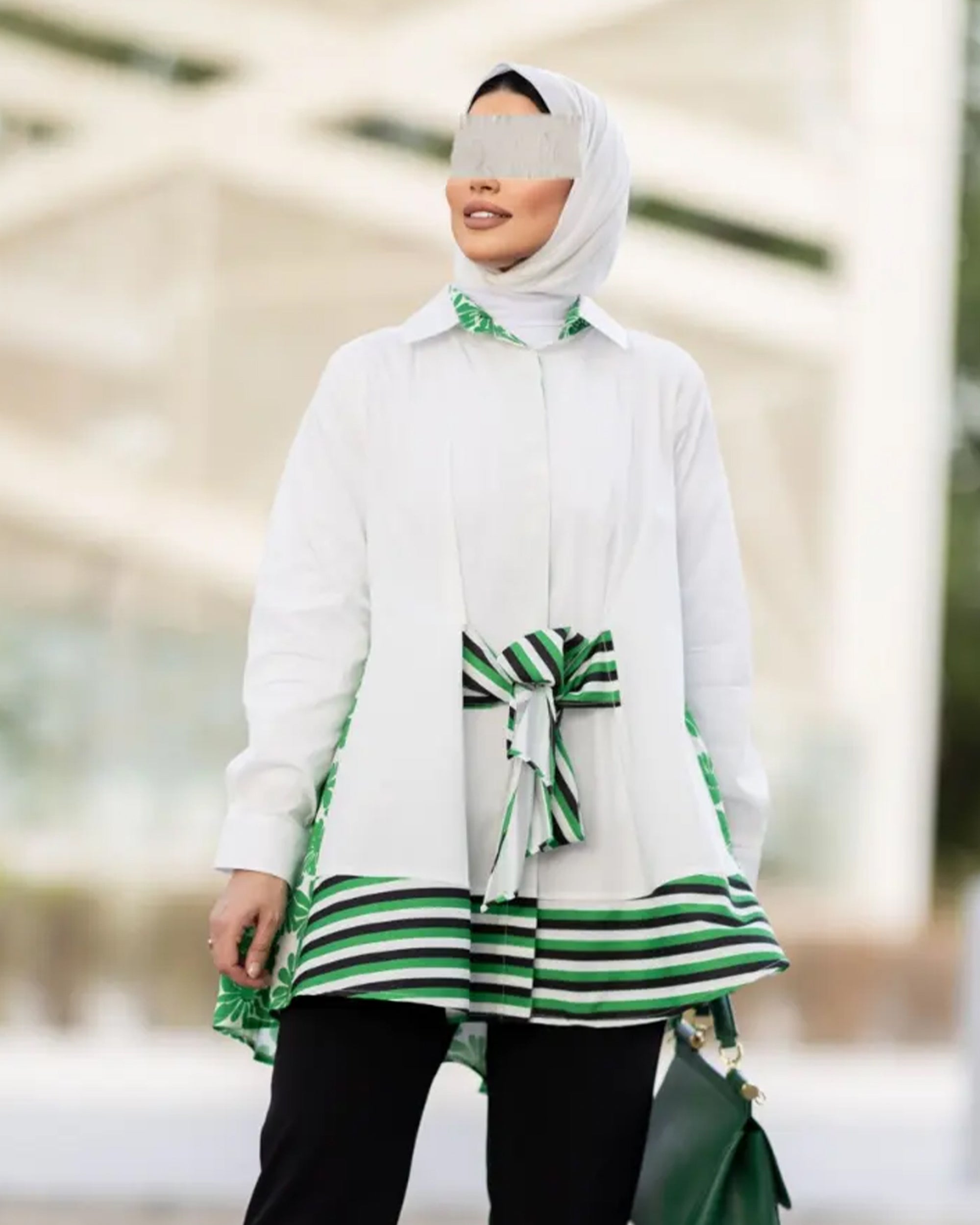 Green and White Poplin Shirt