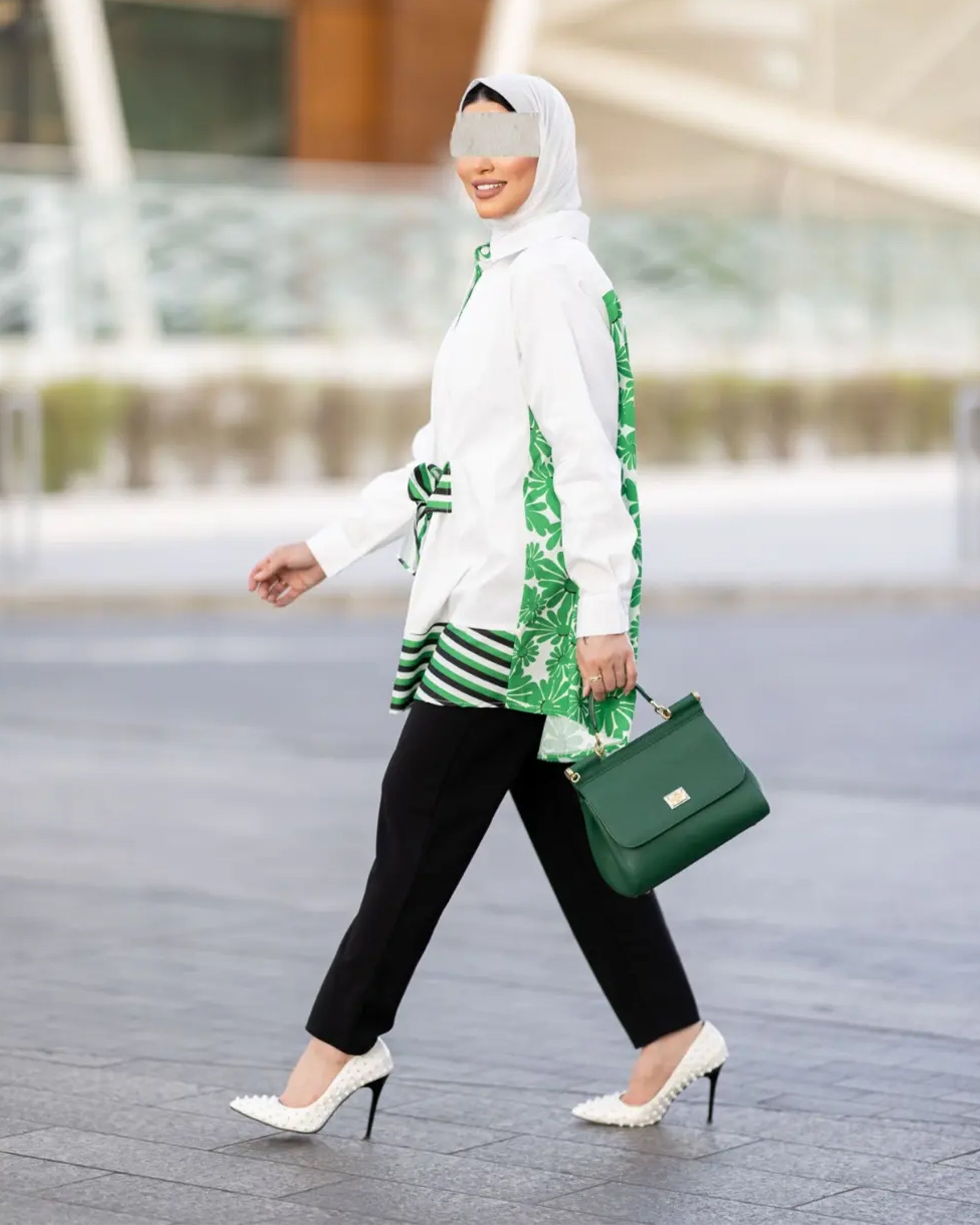 Green and White Poplin Shirt