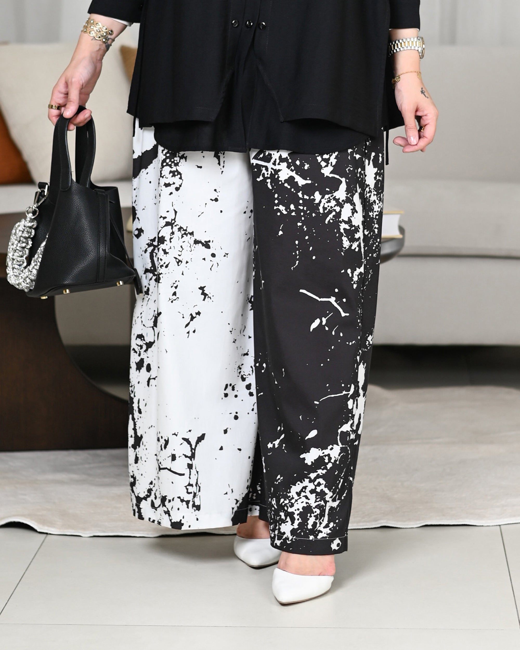 Monochrome Splash Poplin Pants