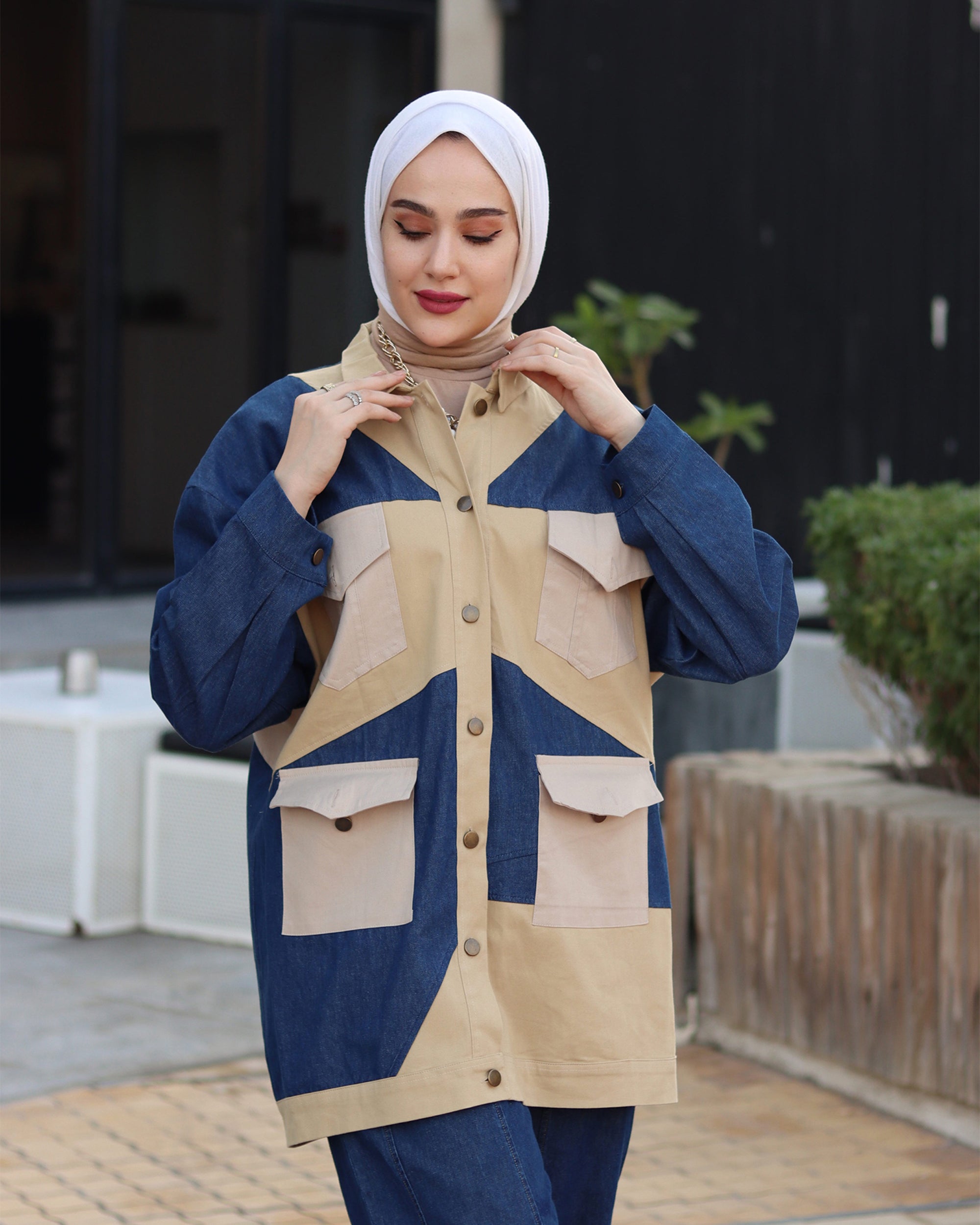 Two-Tone Utility Denim Jacket