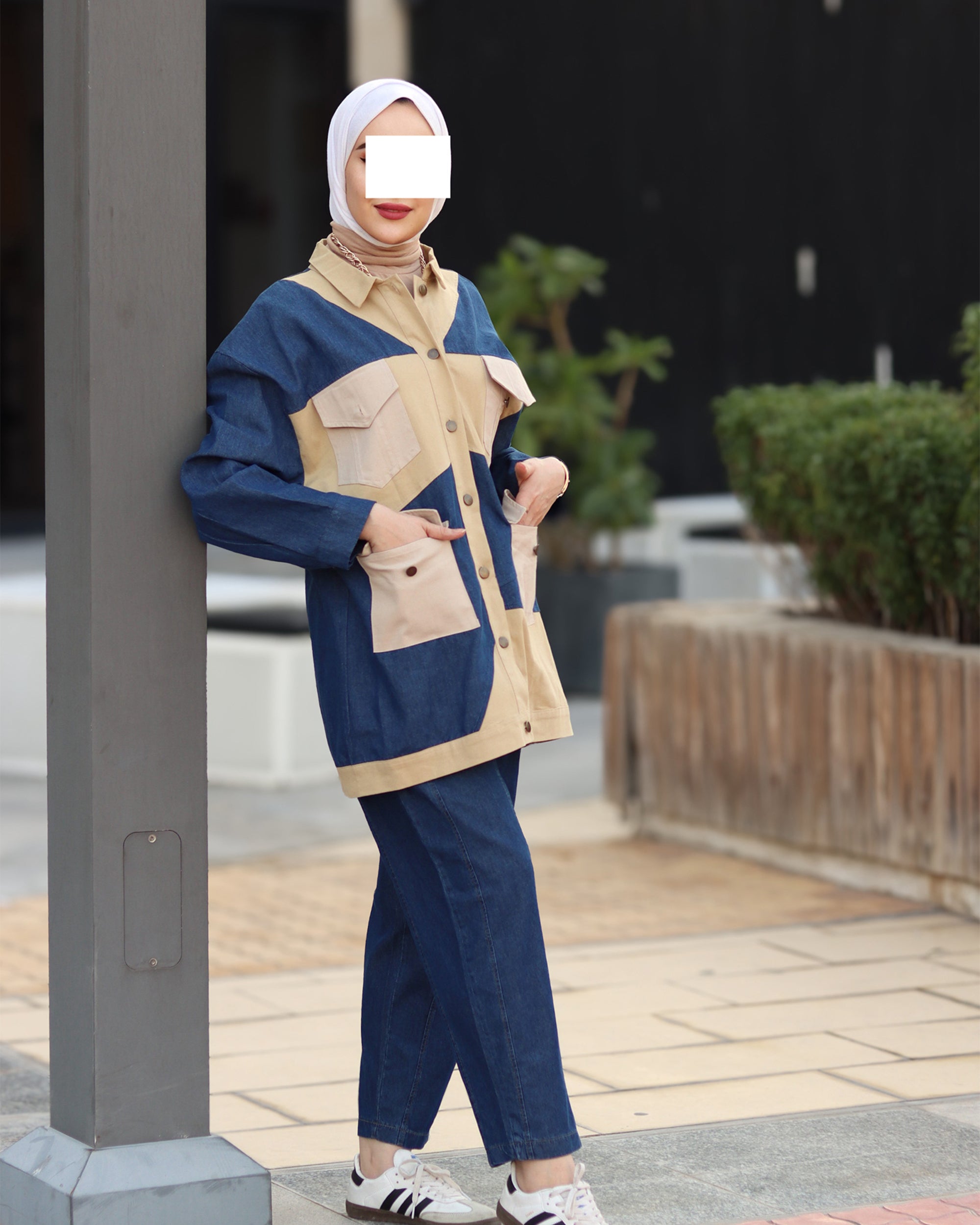 Two-Tone Utility Denim Jacket