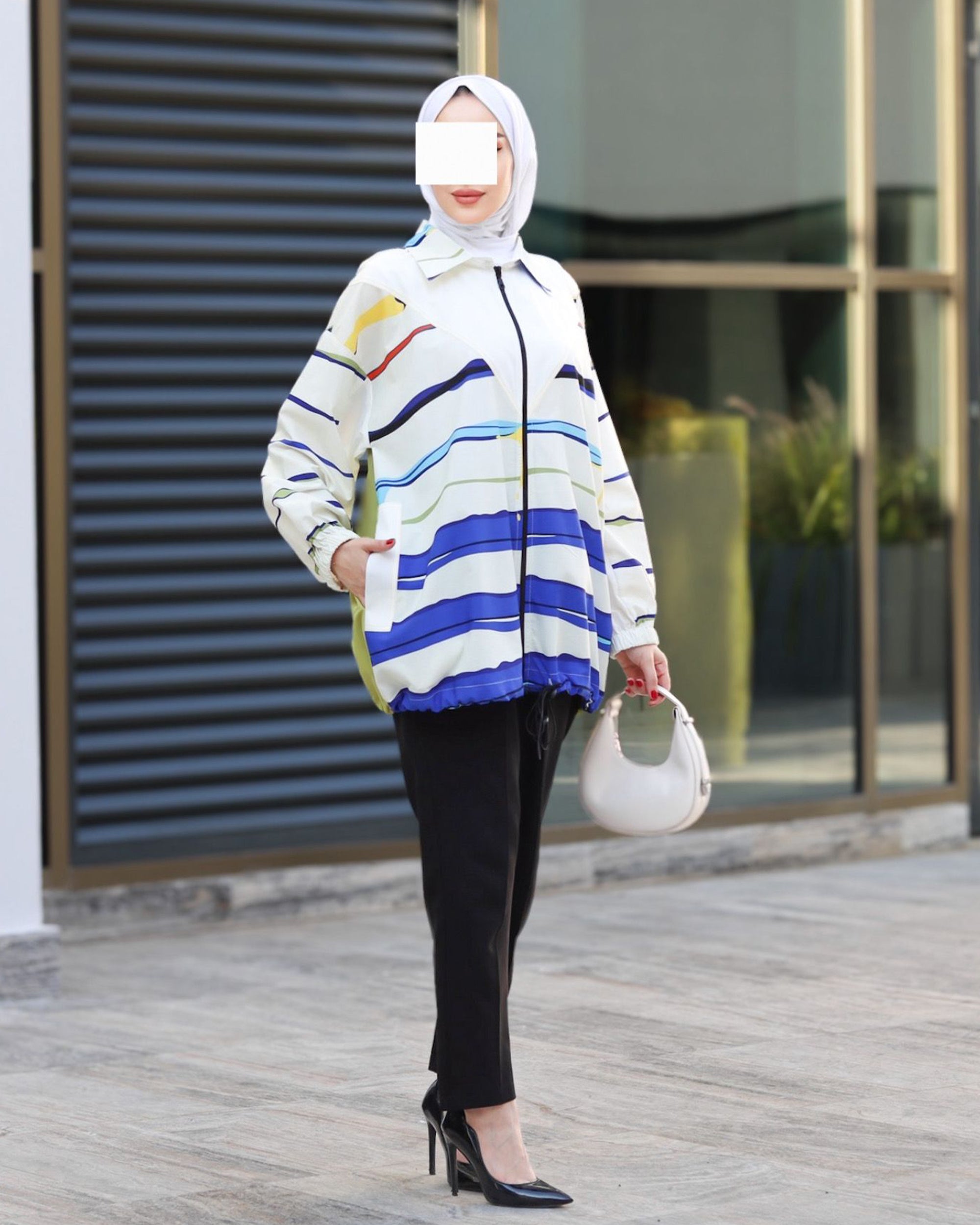 Striped Poplin Zip-Up