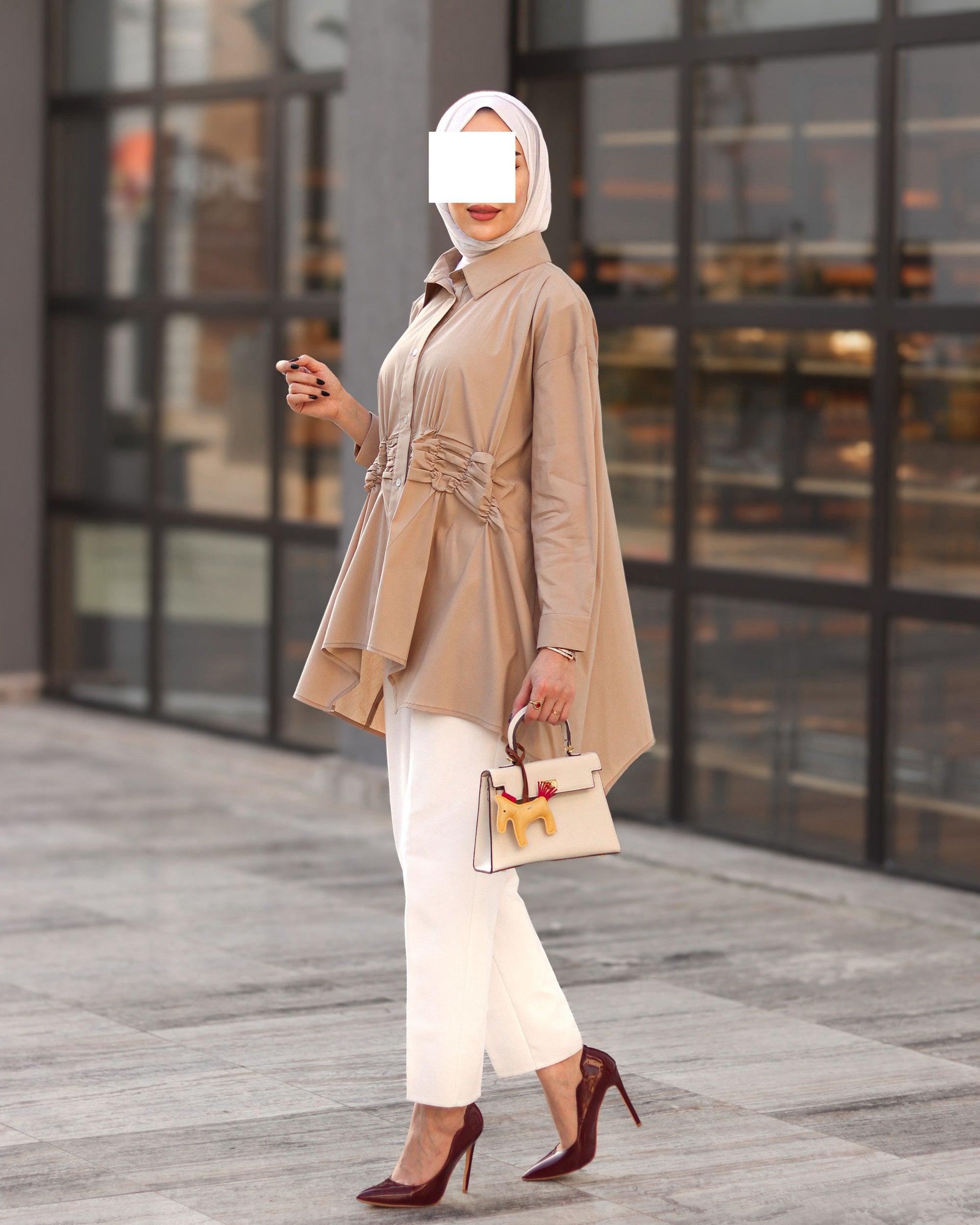 Ruched Waist Poplin Shirt