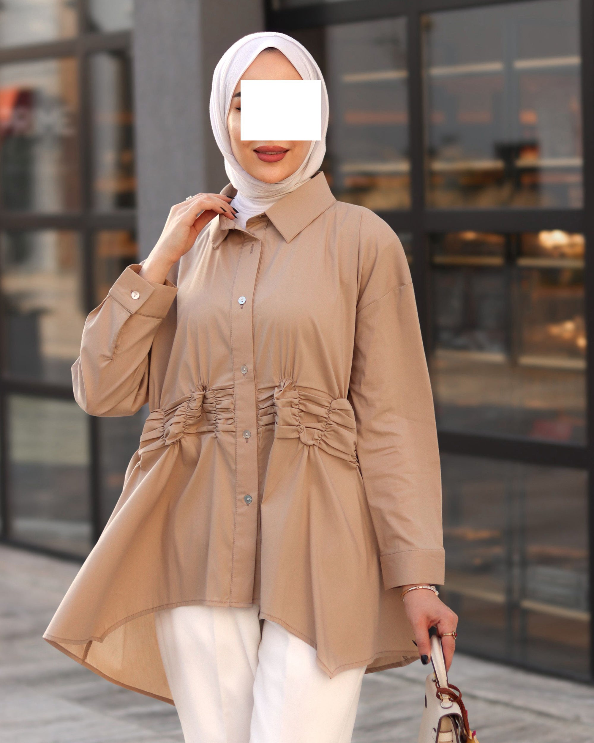 Ruched Waist Poplin Shirt