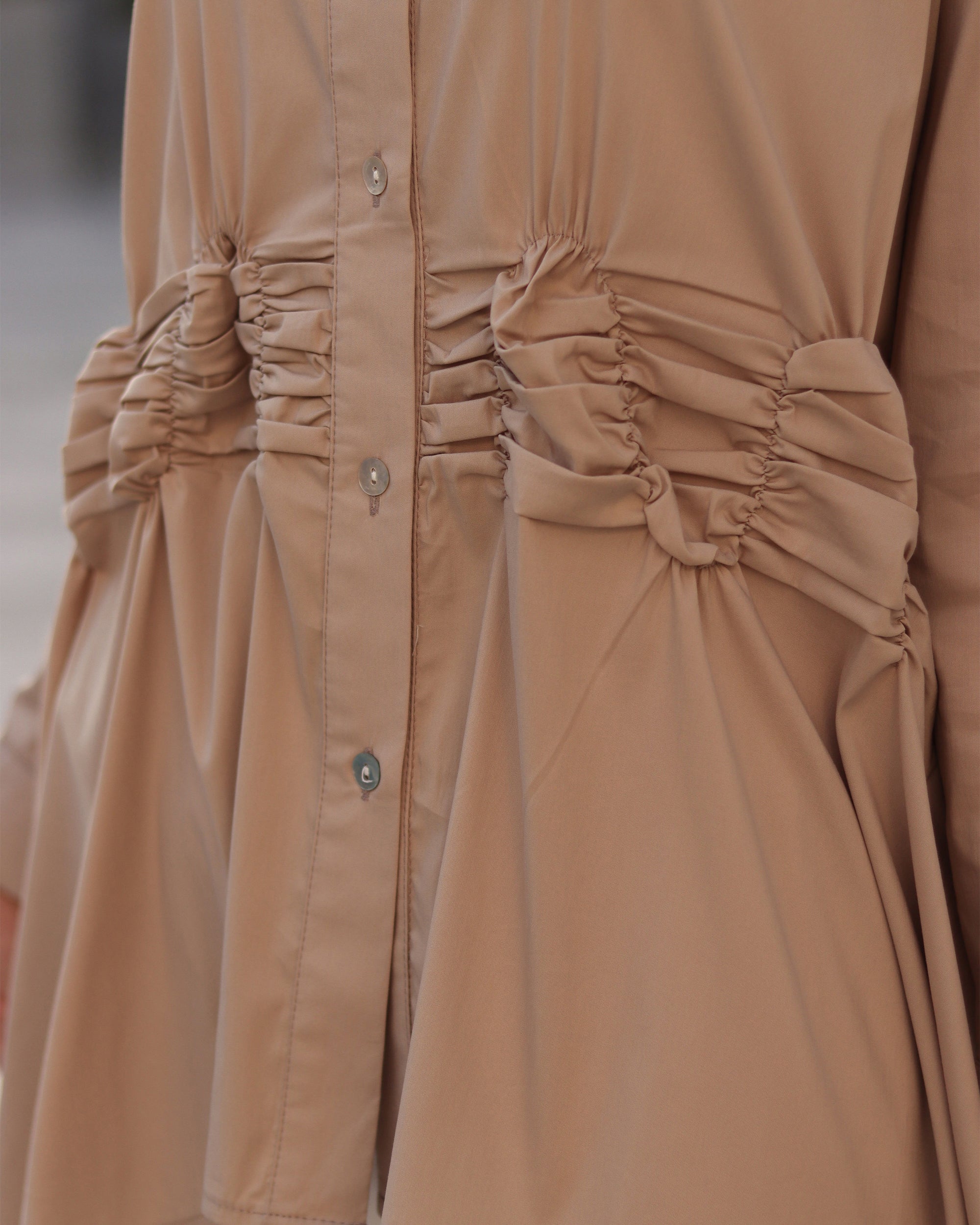 Ruched Waist Poplin Shirt