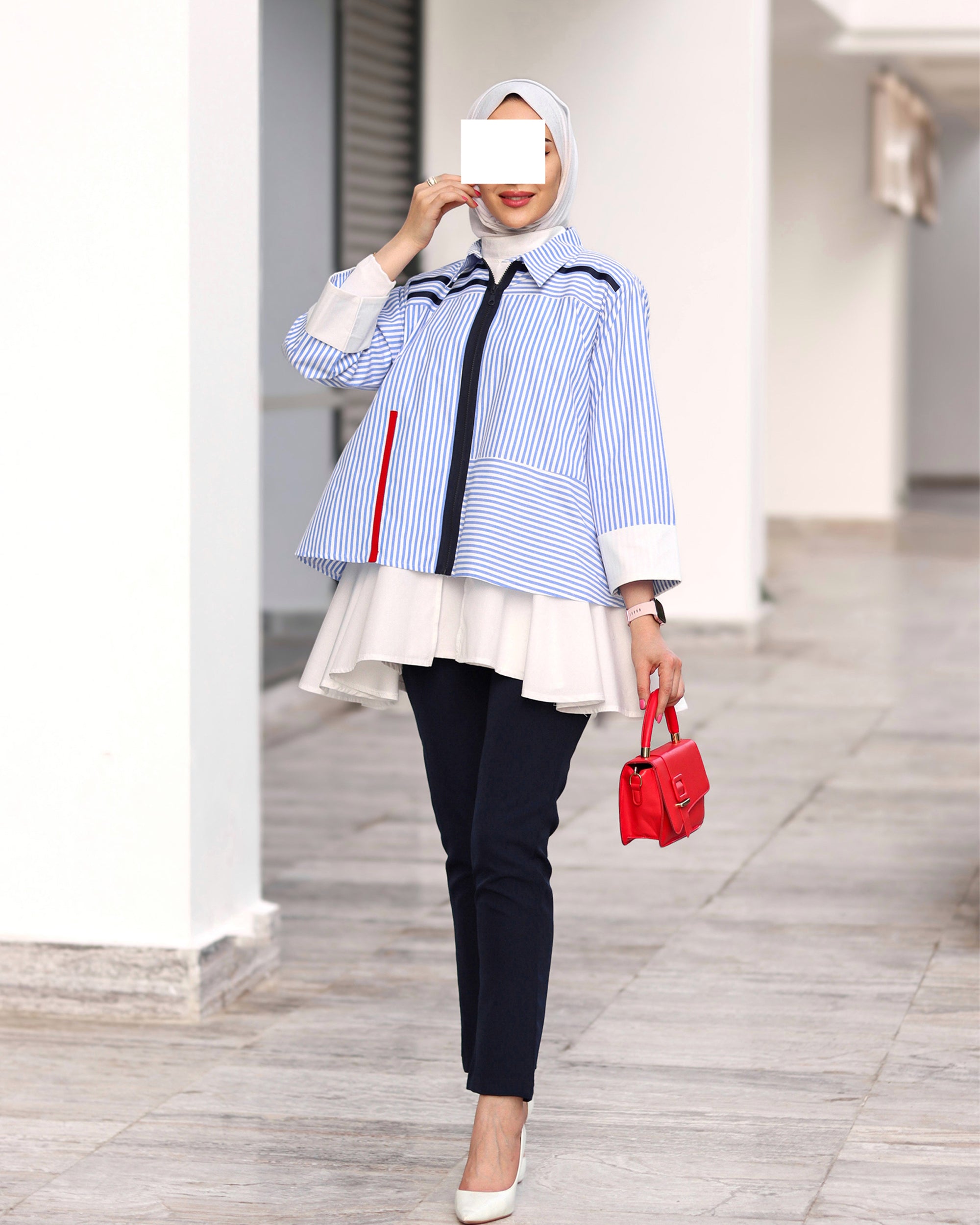 Striped Zip Poplin Jacket