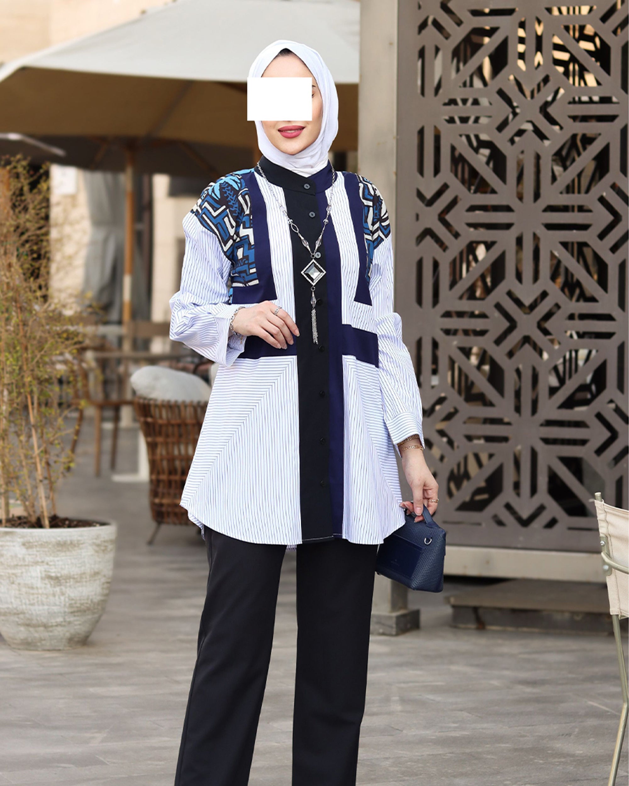 Navy and White Poplin Shirt