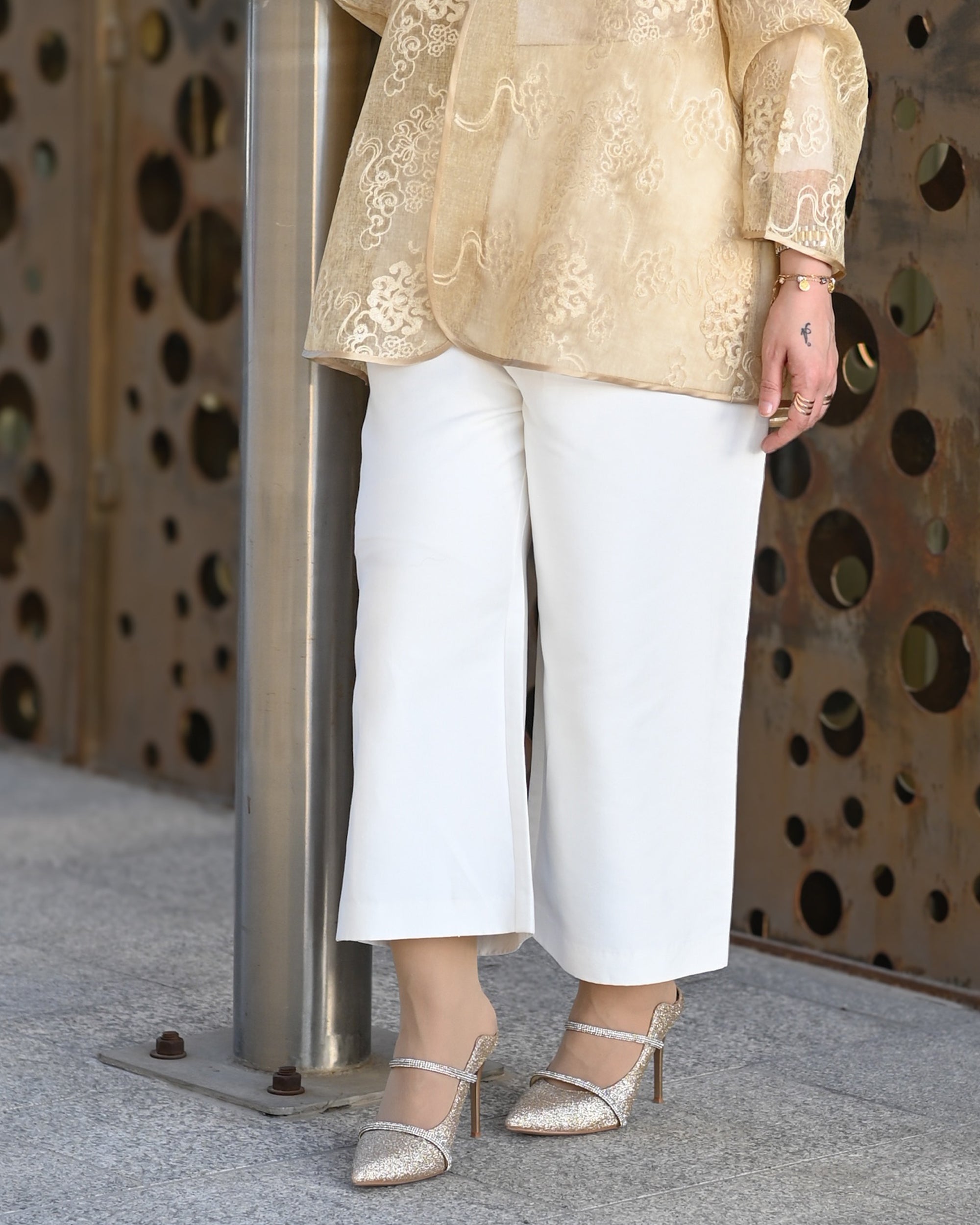 Wide Leg Light Crepe Pants – Off White