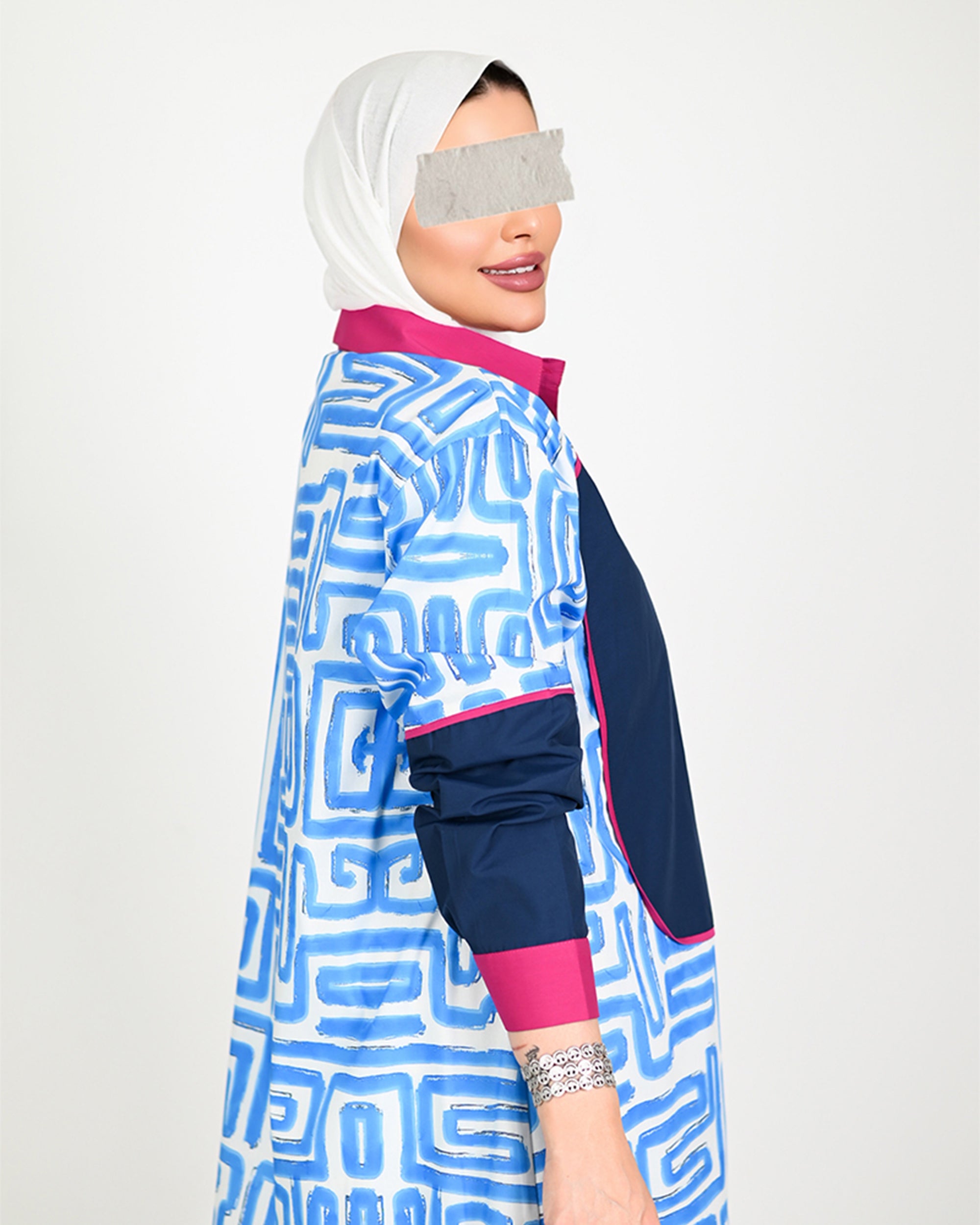 Geometric Poplin Shirt – Blue & Pink