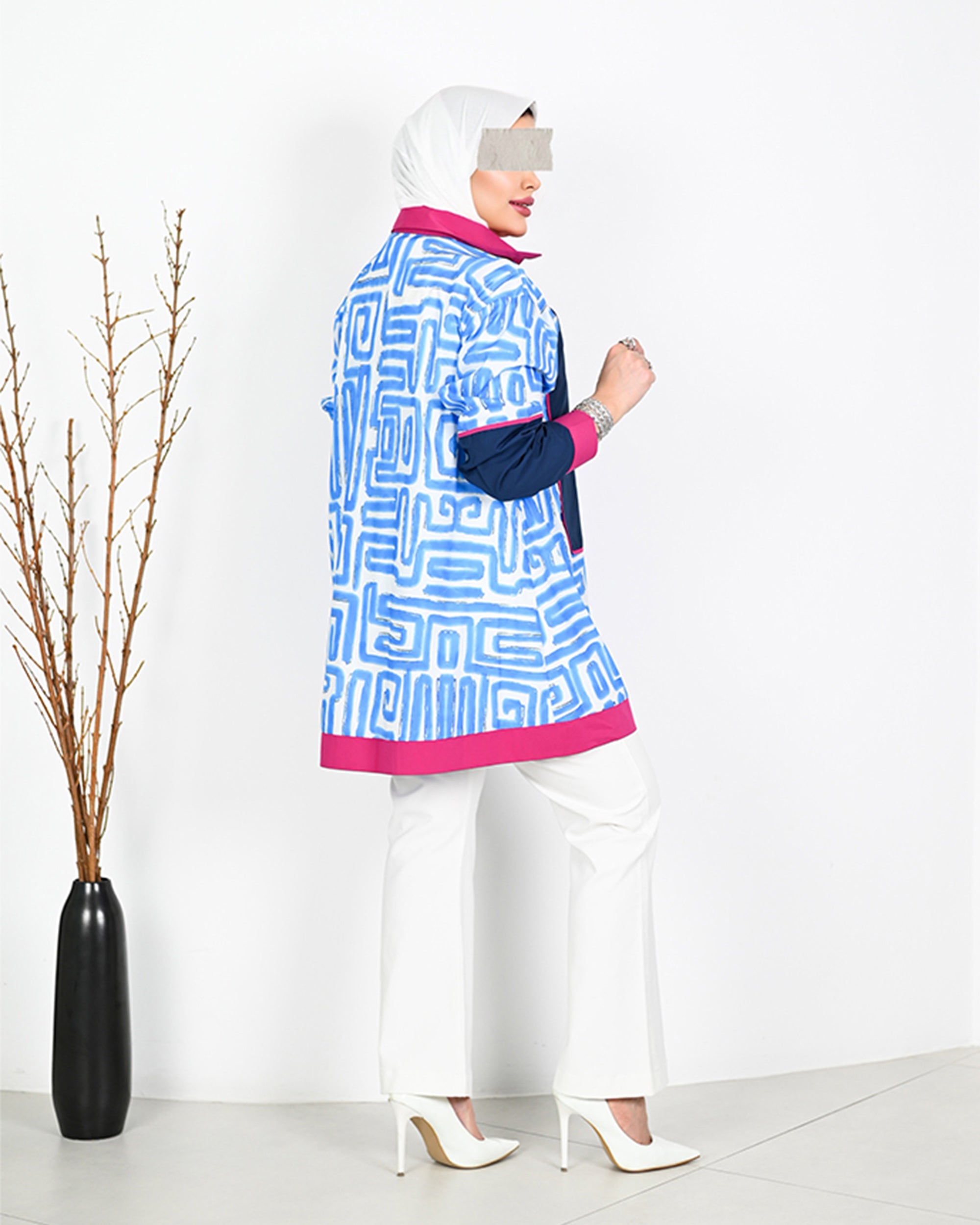 Geometric Poplin Shirt – Blue & Pink