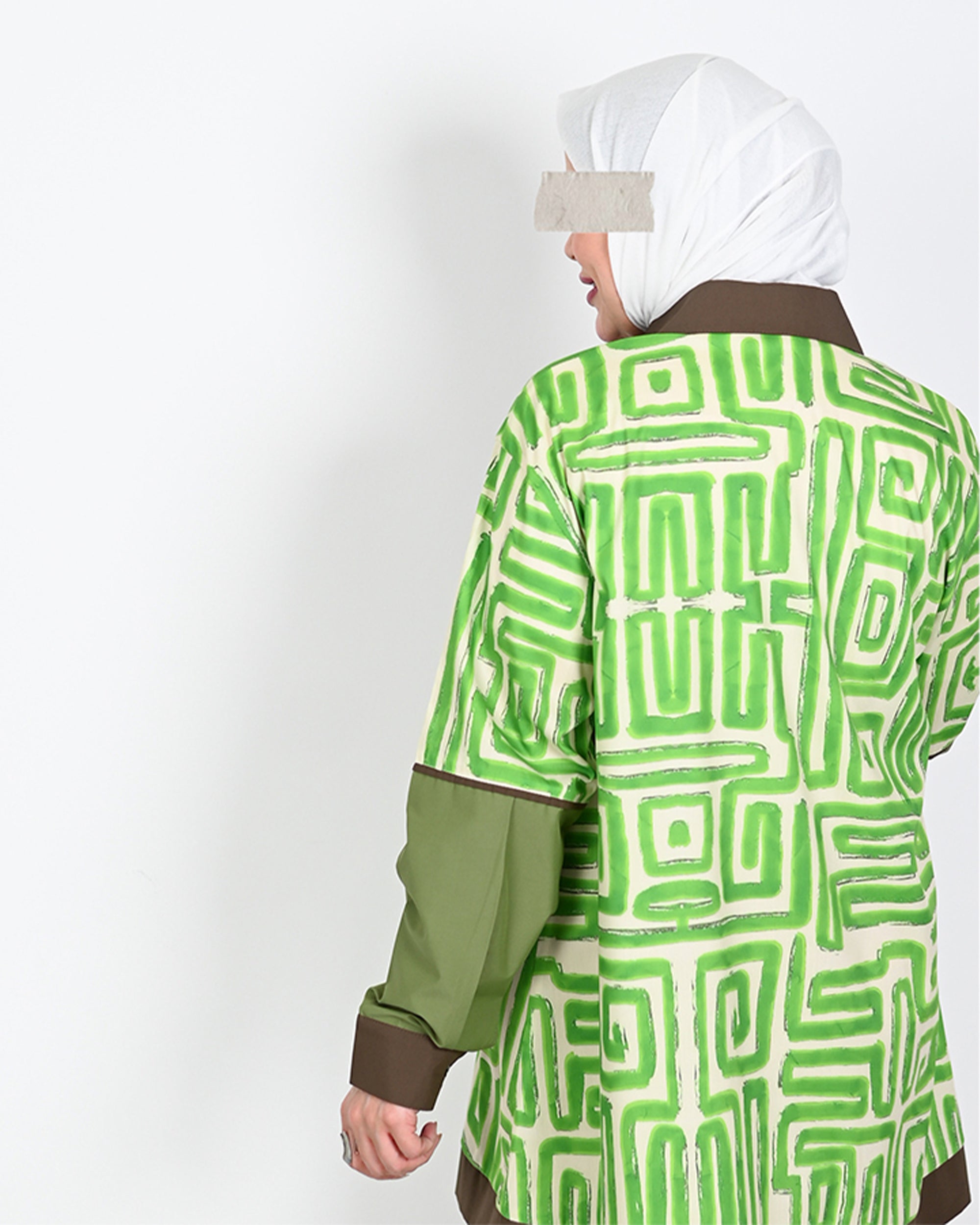 Geometric Poplin Shirt – Green & Brown