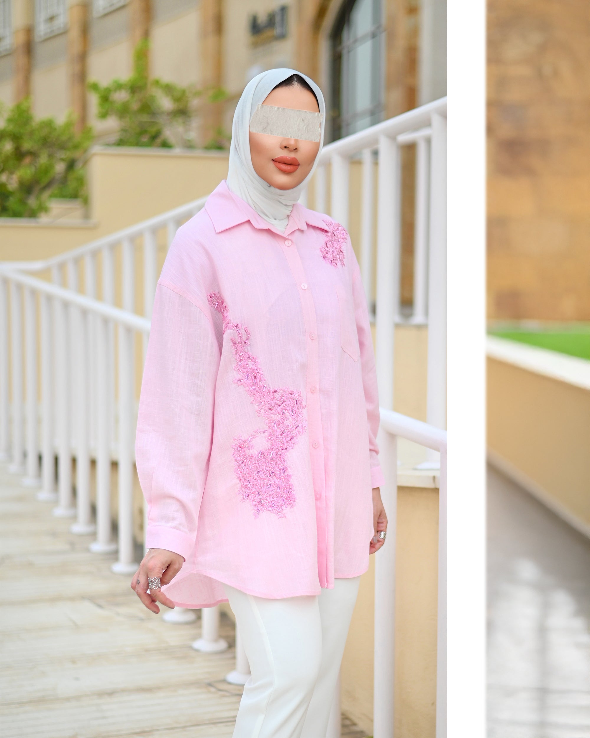 Blush Embroidered Linen Shirt