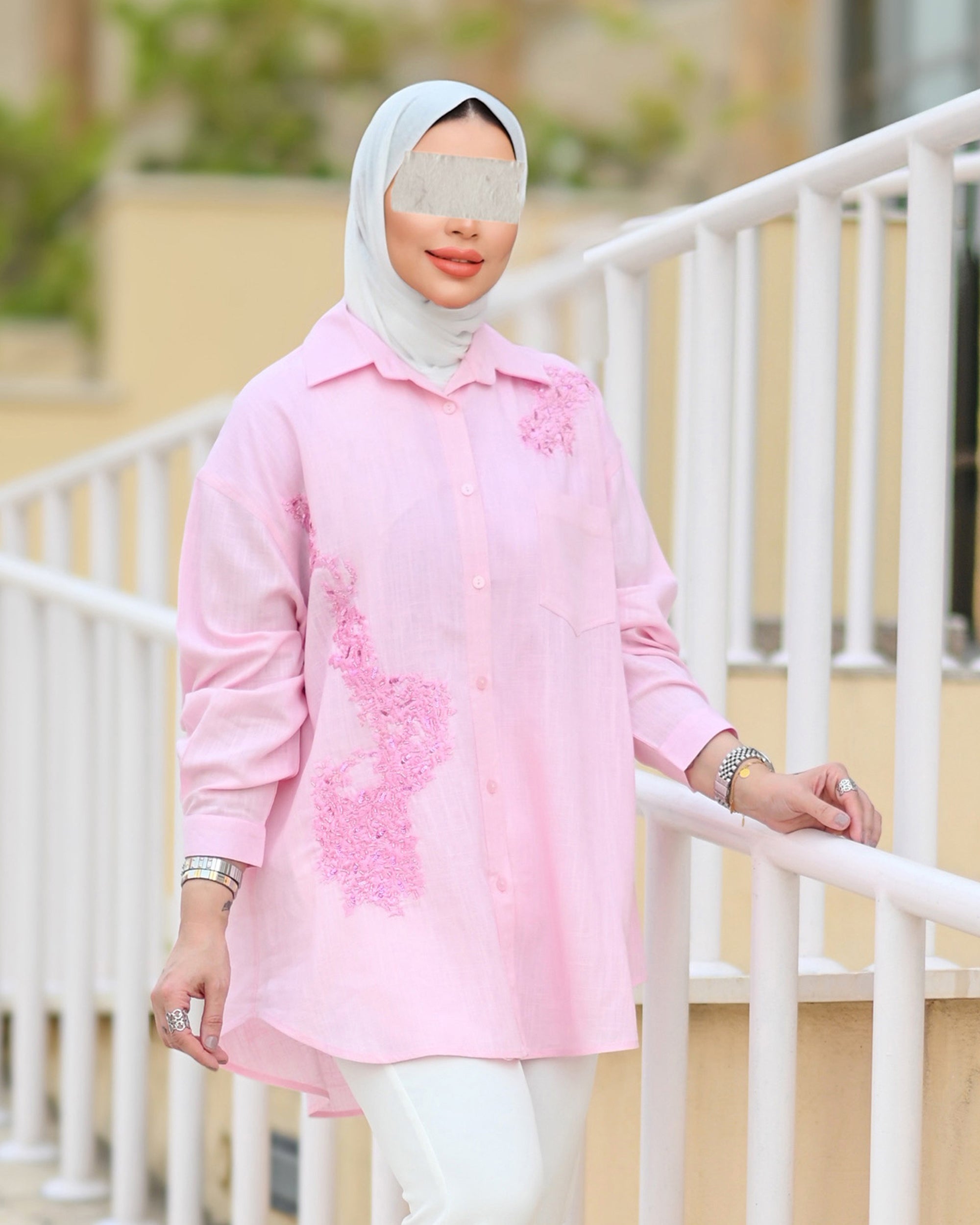 Blush Embroidered Linen Shirt