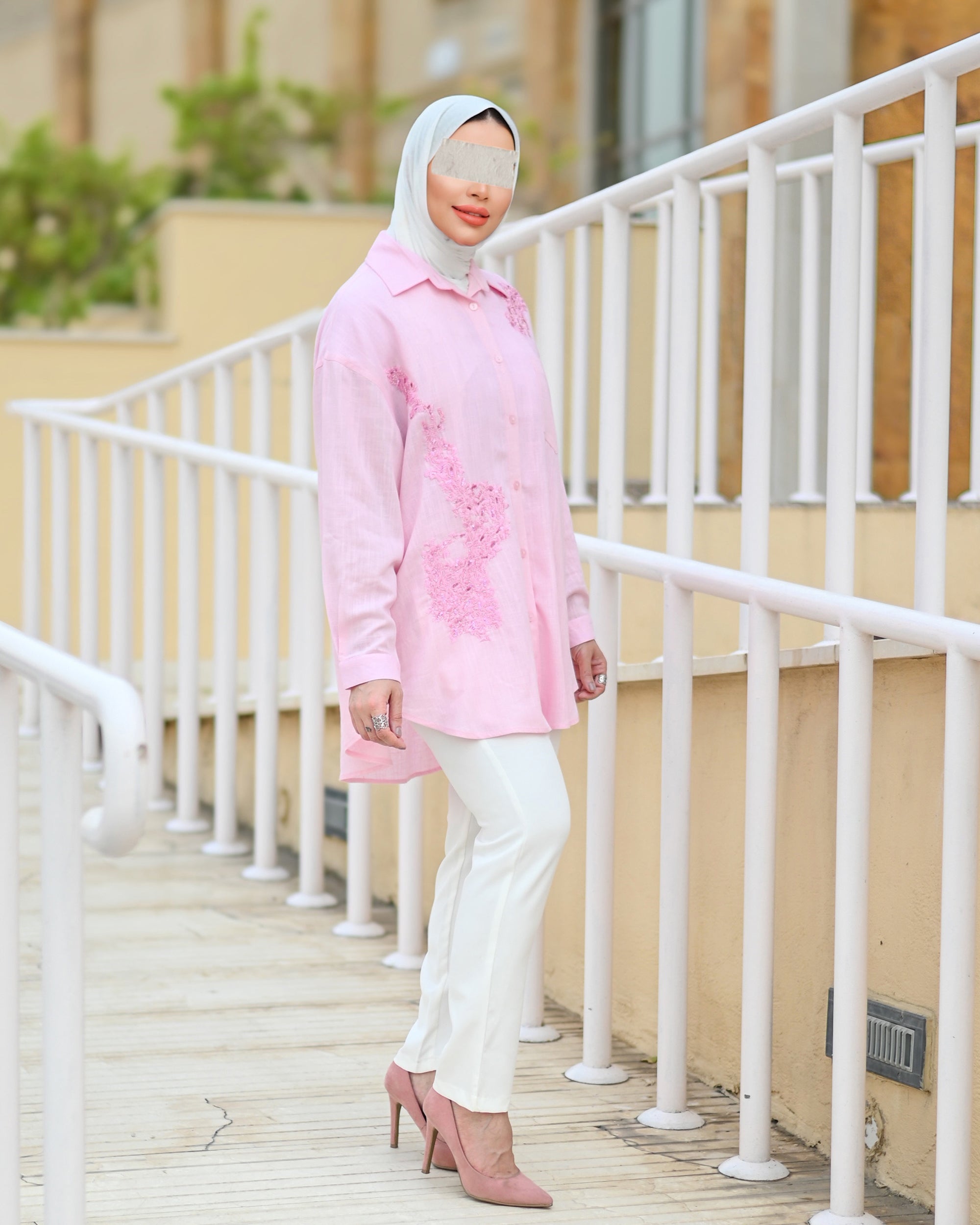 Blush Embroidered Linen Shirt