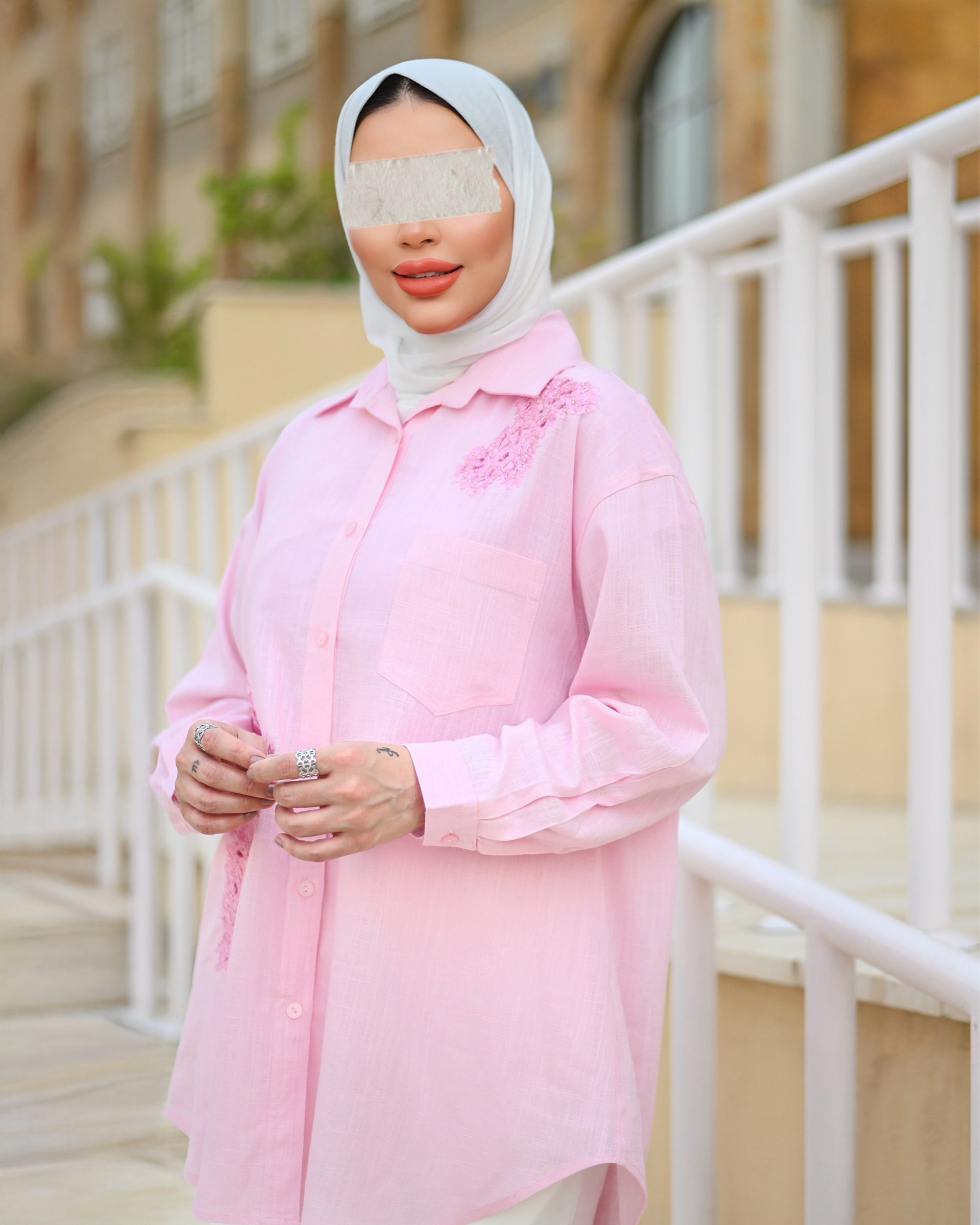 Blush Embroidered Linen Shirt