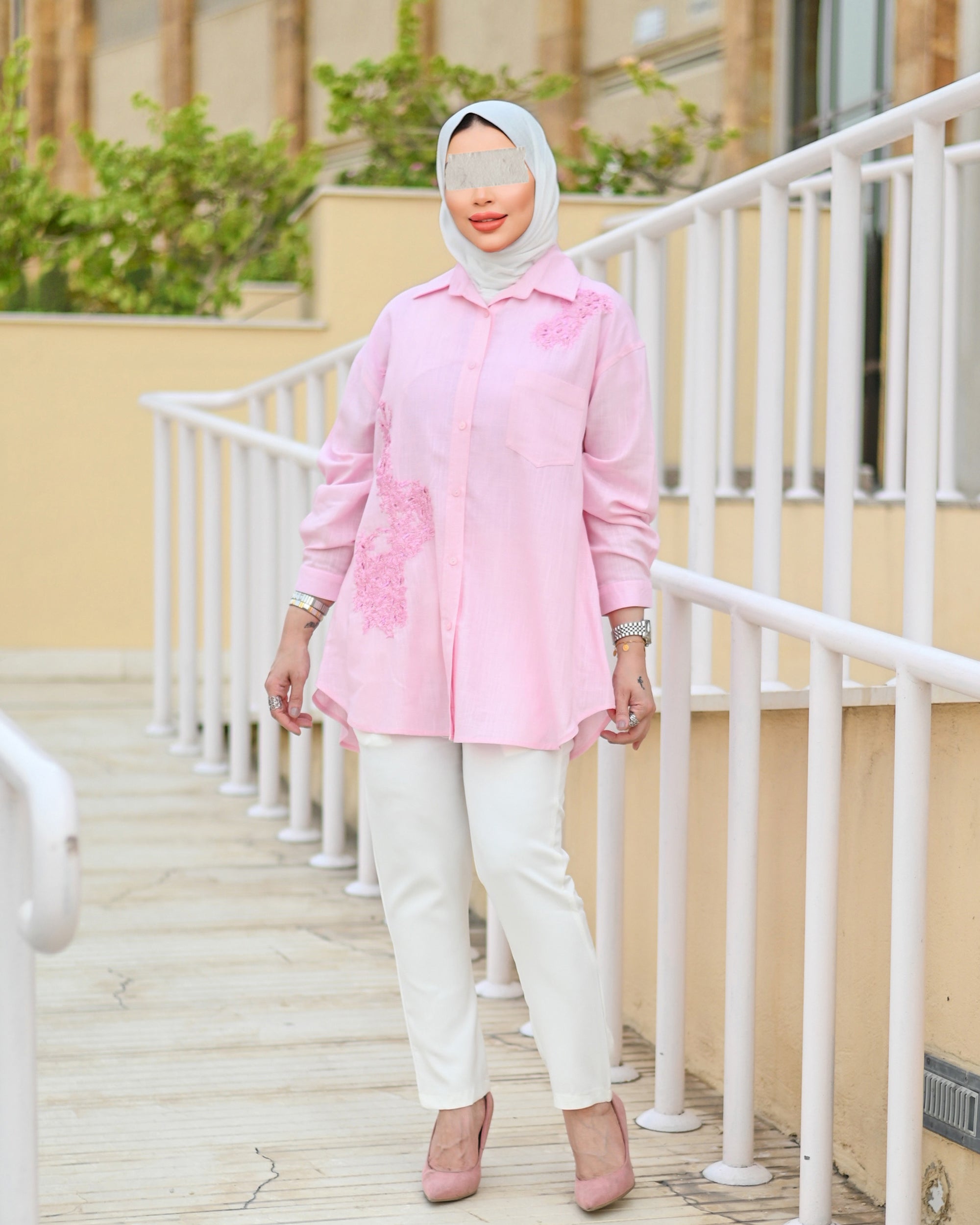 Blush Embroidered Linen Shirt