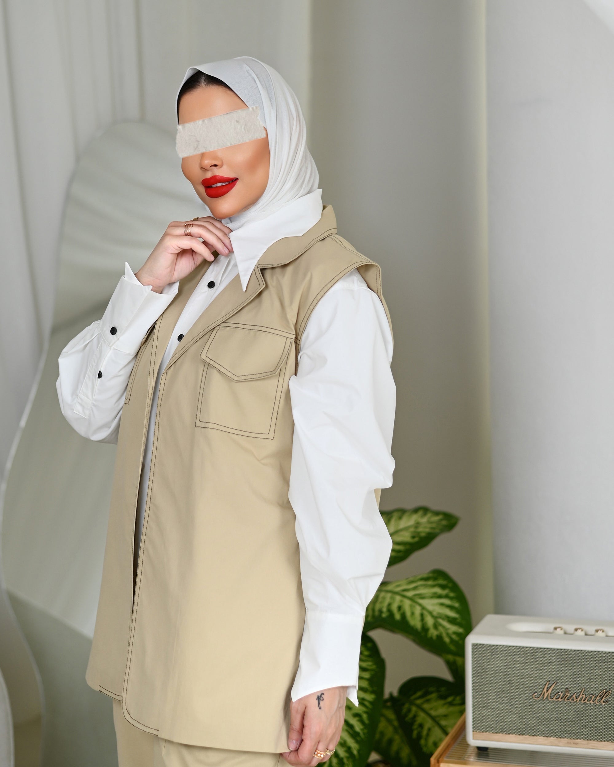 Sand Beige Gabardine Vest