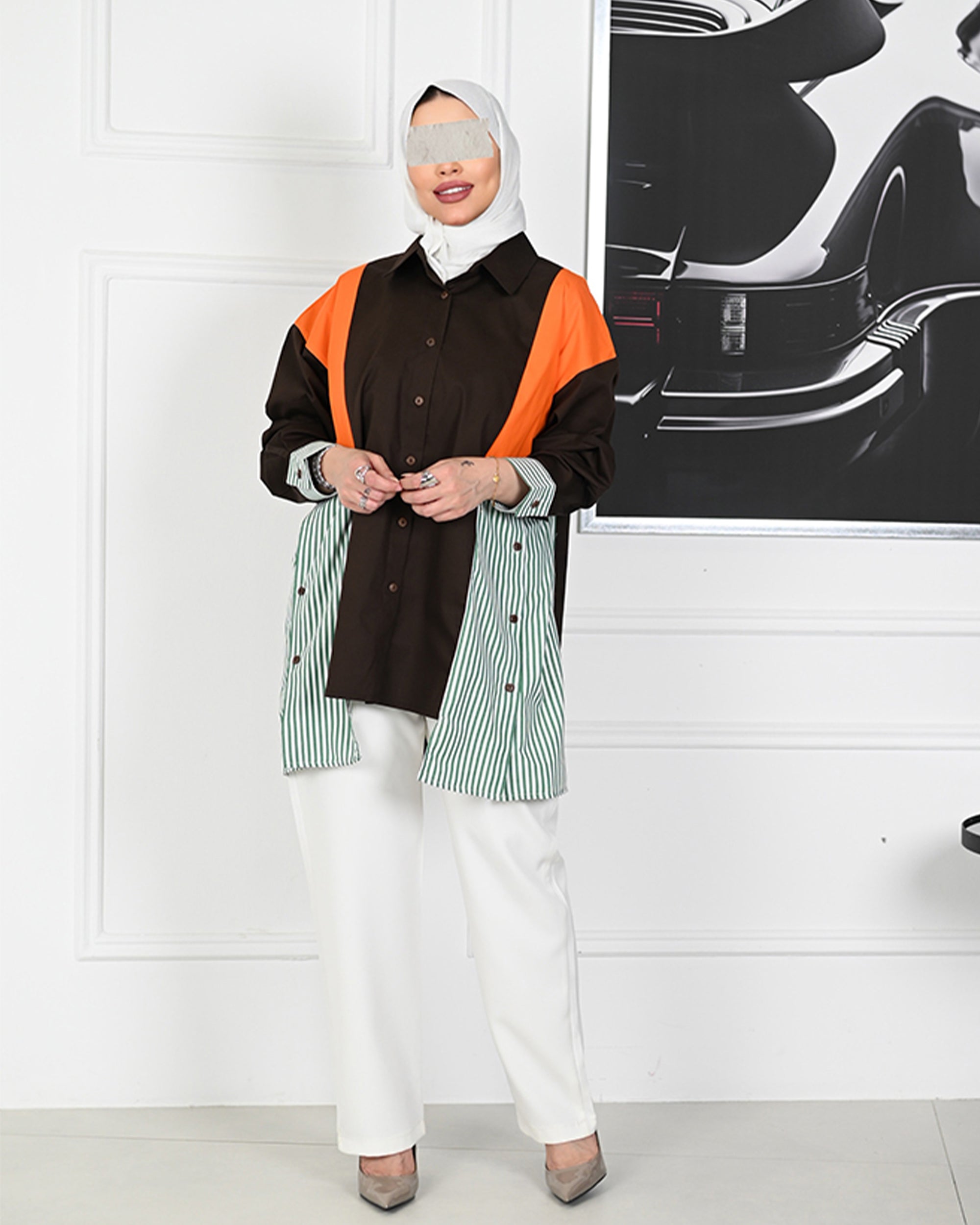 Colorblock Poplin Overshirt – Brown Mix