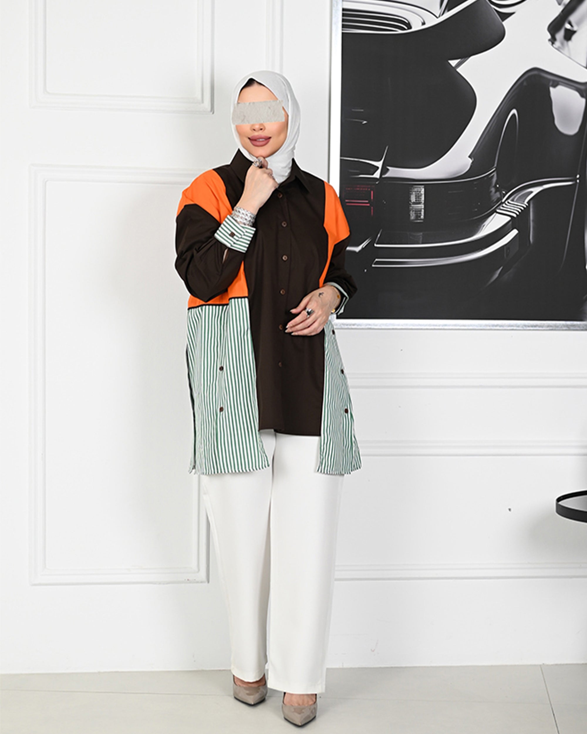 Colorblock Poplin Overshirt – Brown Mix