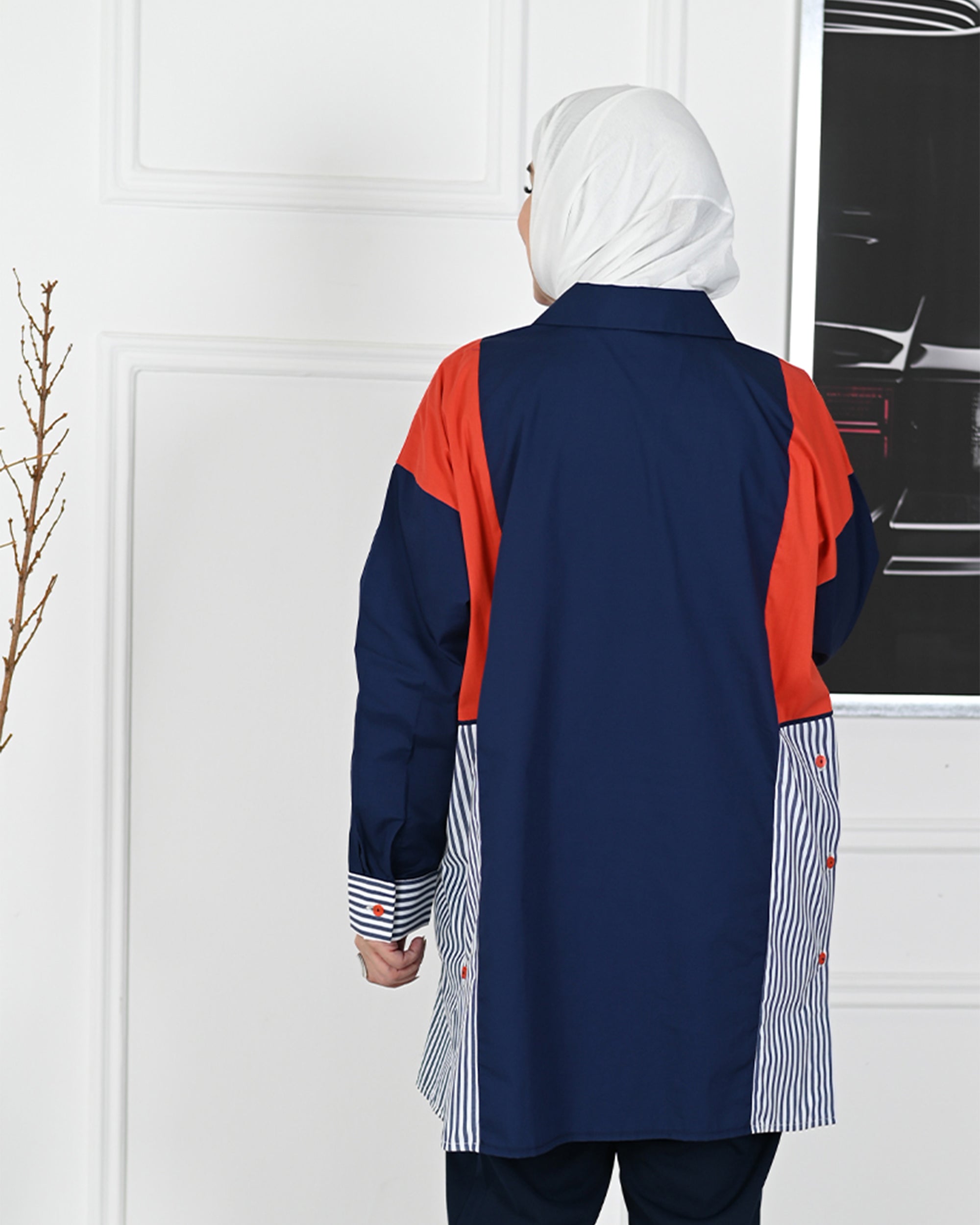 Colorblock Poplin Overshirt – Navy Mix