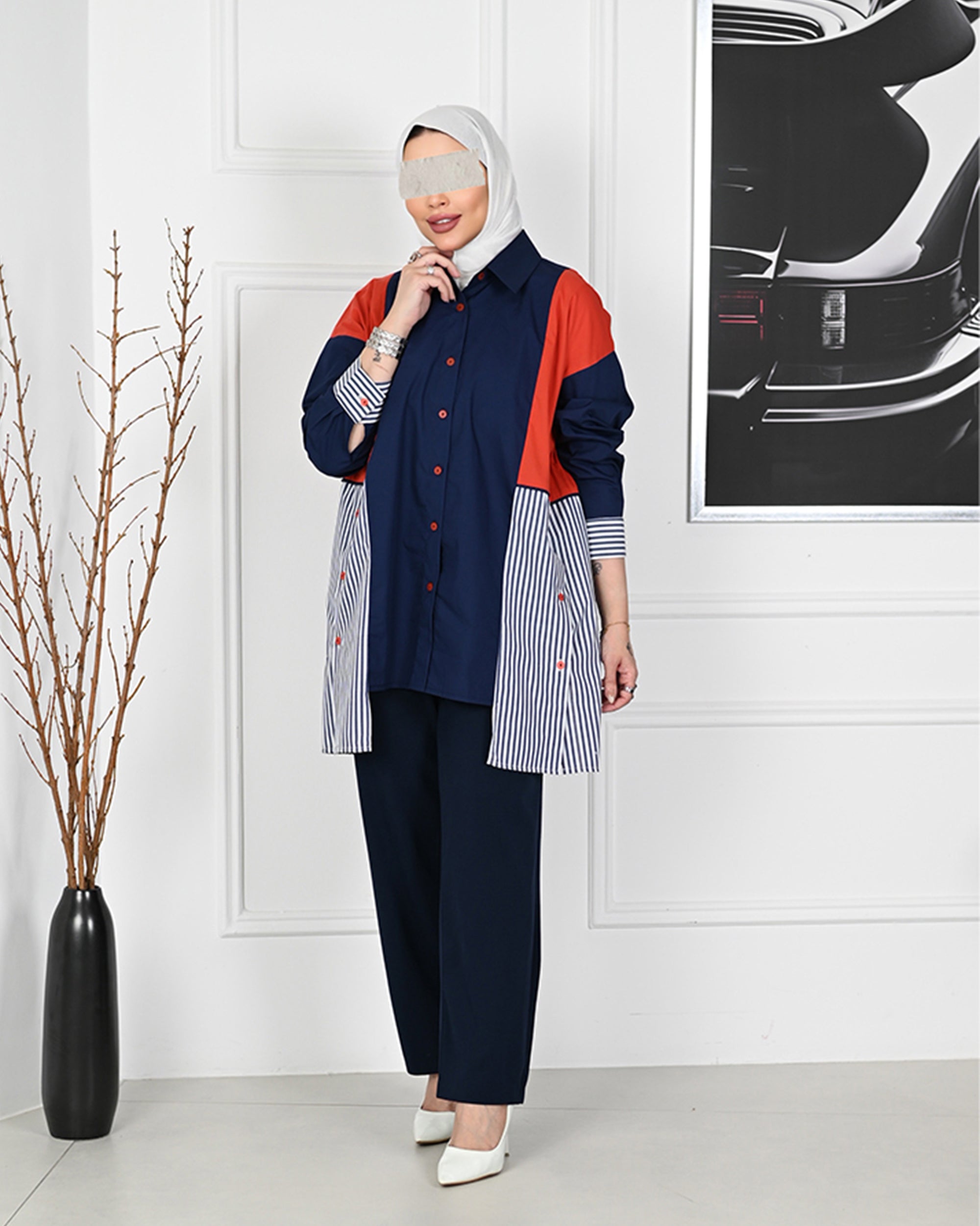 Colorblock Poplin Overshirt – Navy Mix