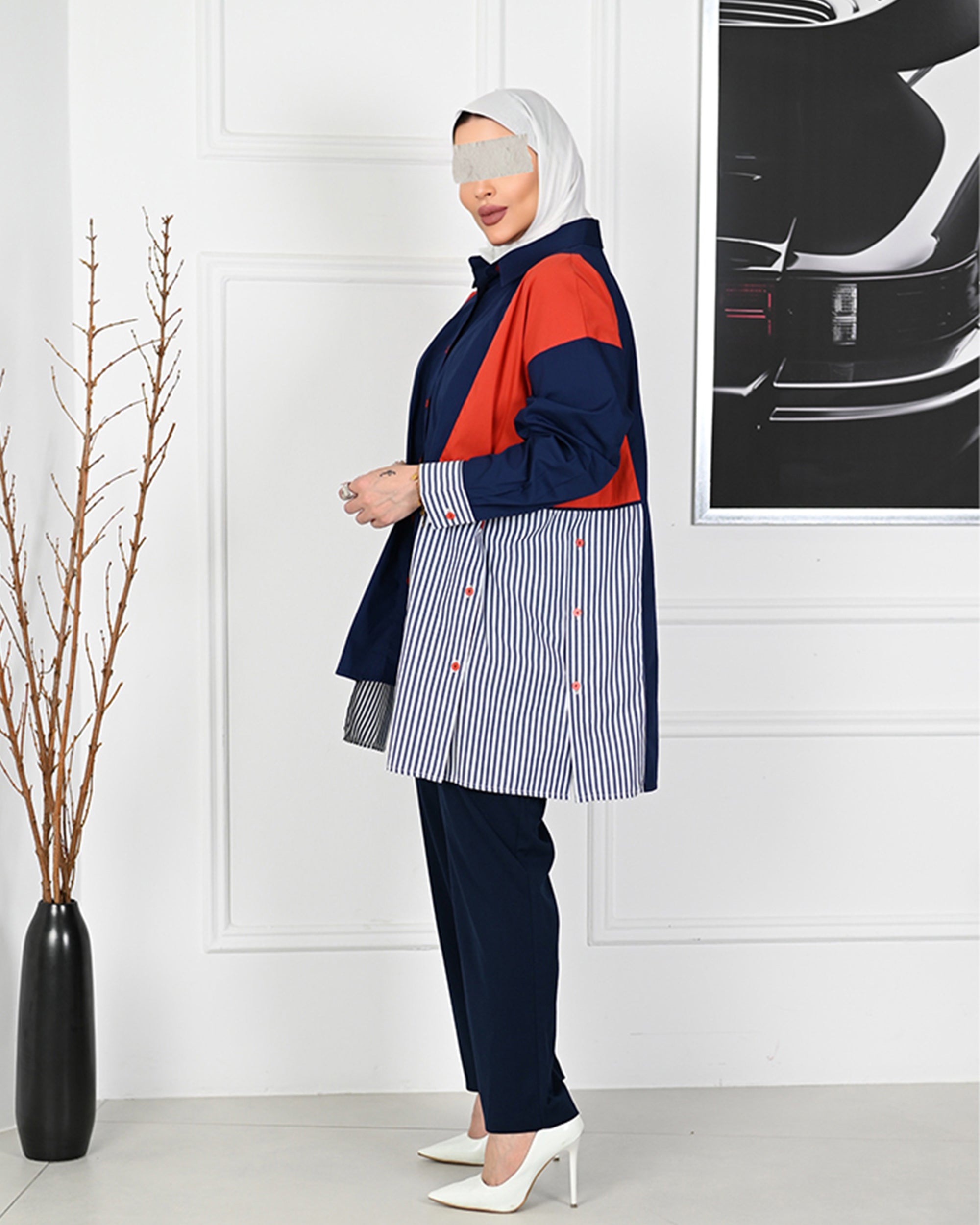 Colorblock Poplin Overshirt – Navy Mix