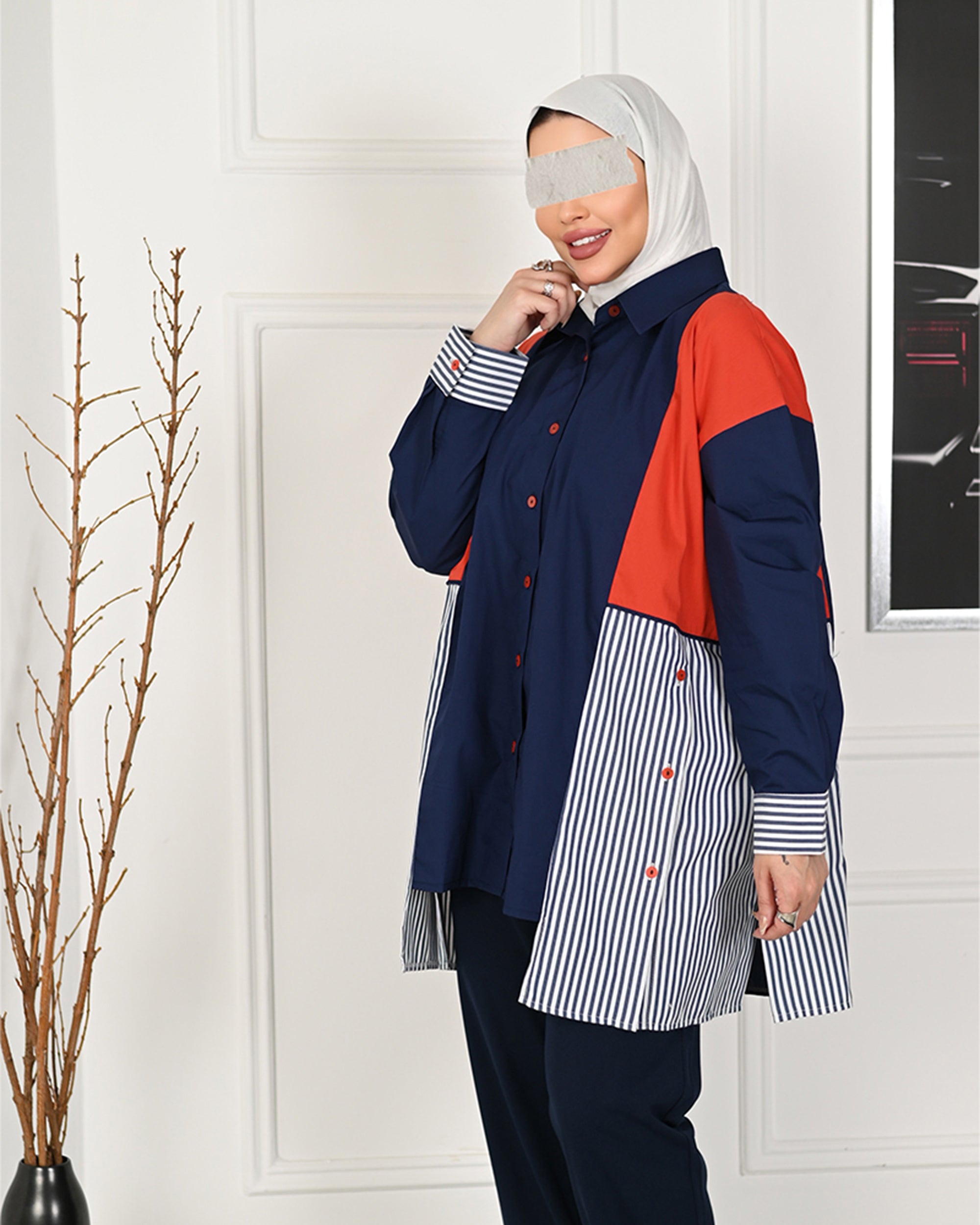 Colorblock Poplin Overshirt – Navy Mix