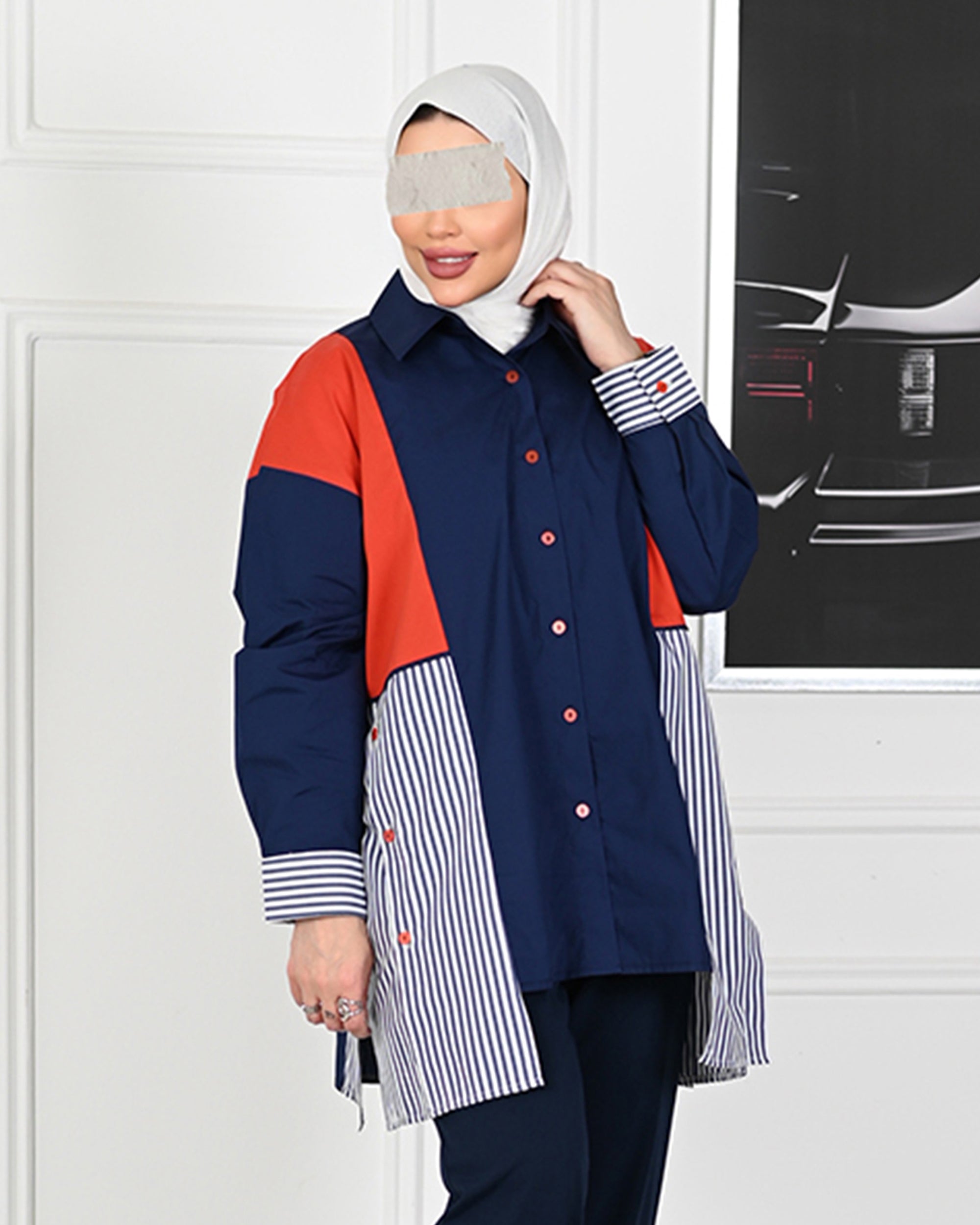 Colorblock Poplin Overshirt – Navy Mix