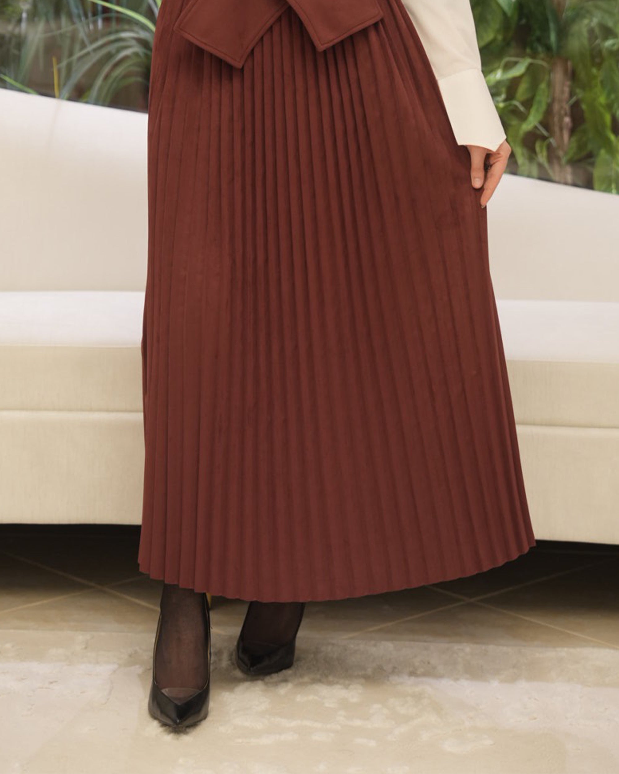 Chestnut Chamois Pleated Skirt