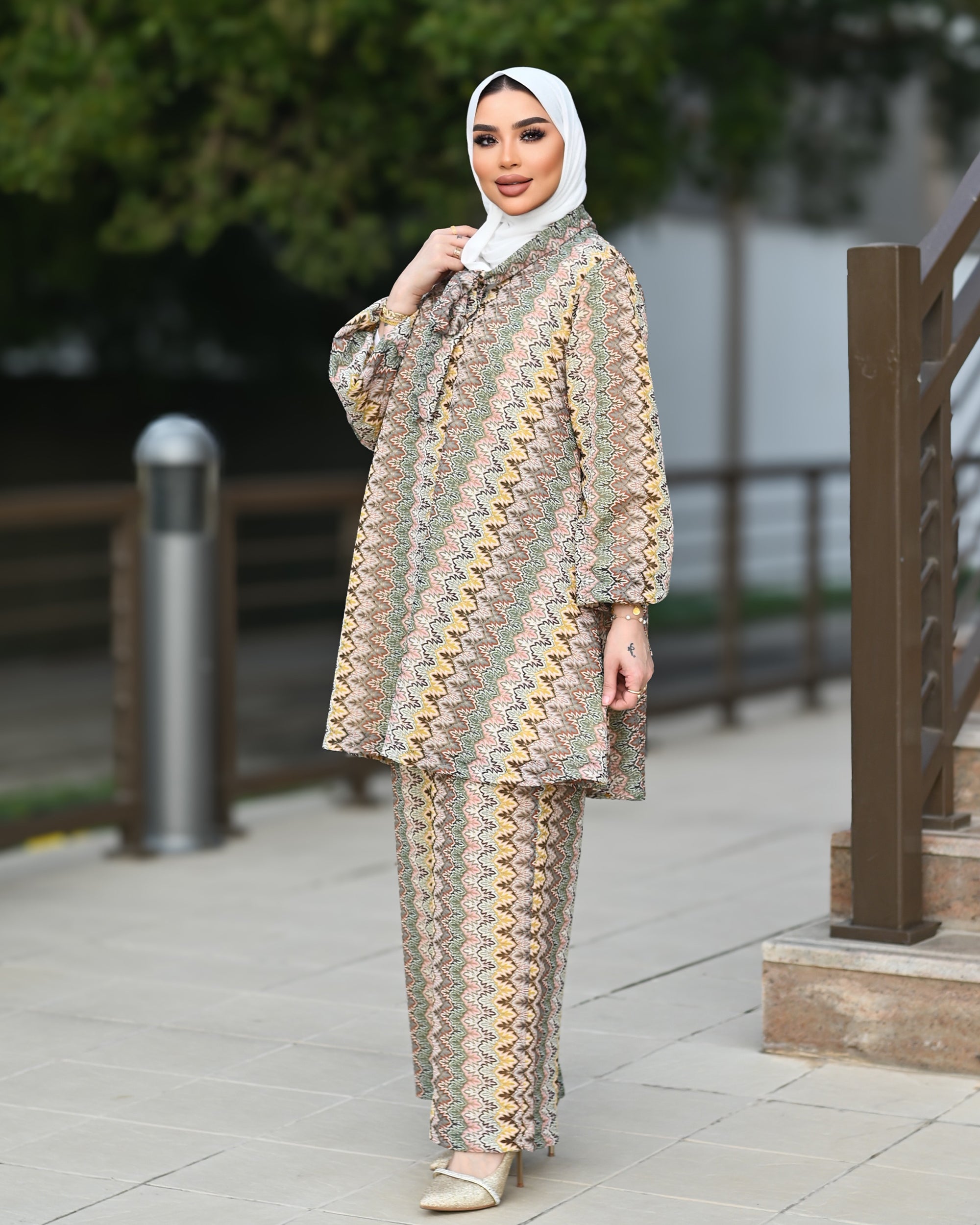 Tantal Two-Piece Set – Beige Patterned