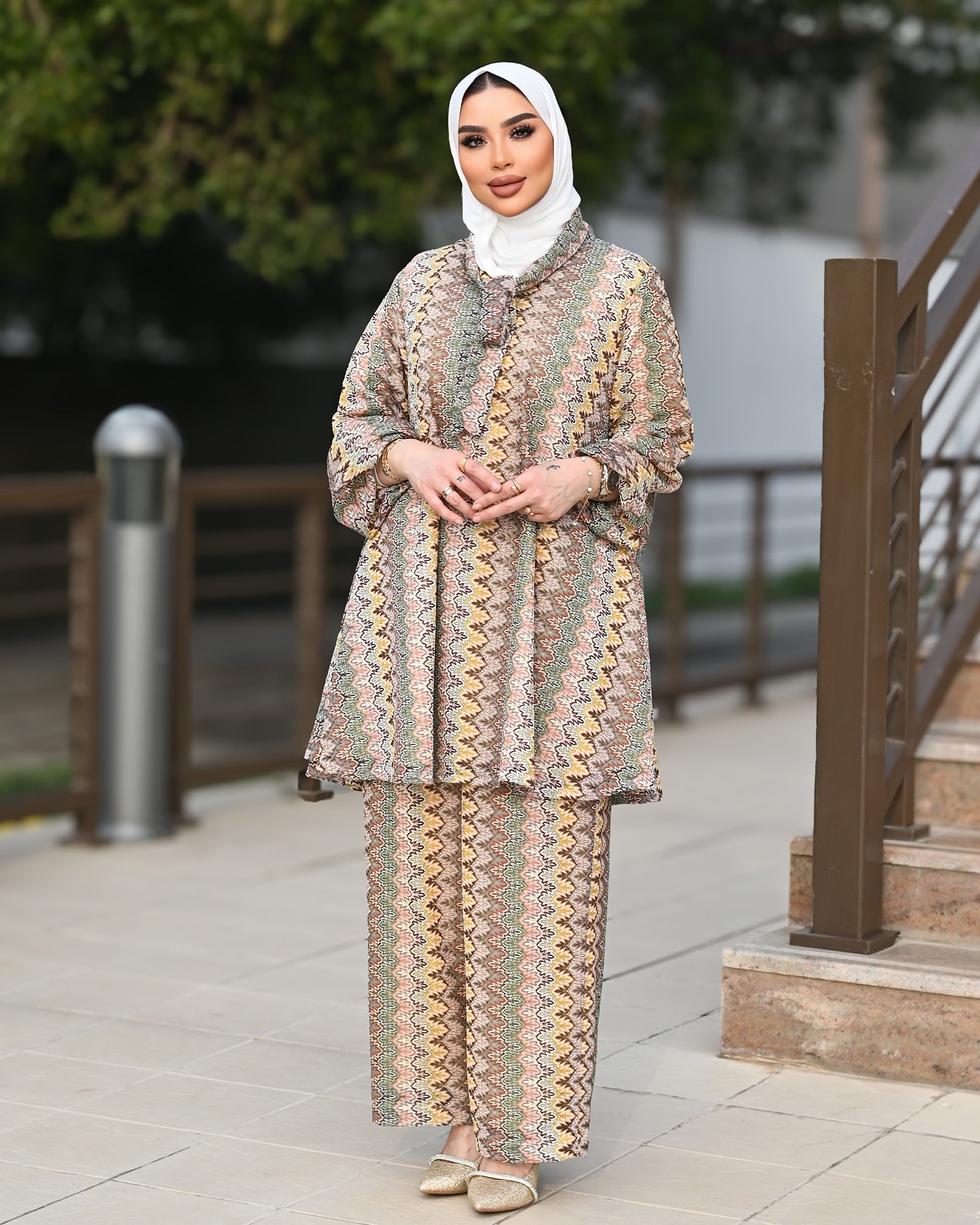 Tantal Two-Piece Set – Beige Patterned