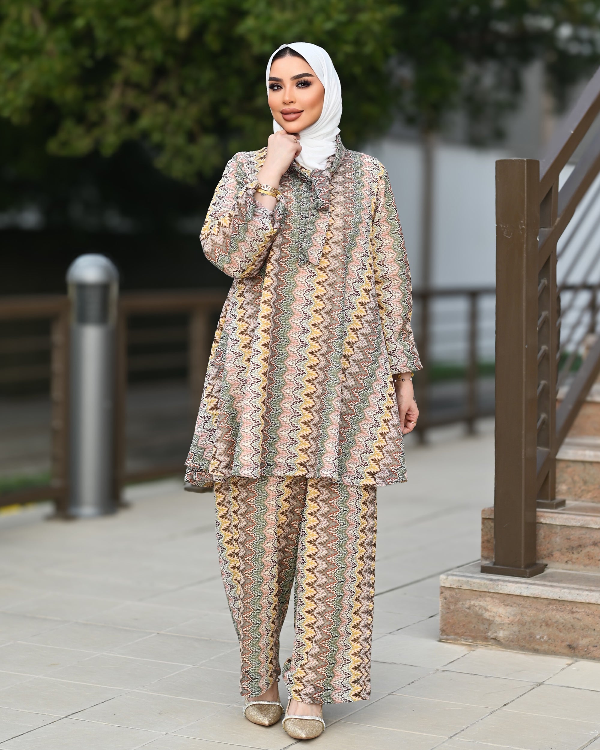 Tantal Two-Piece Set – Beige Patterned