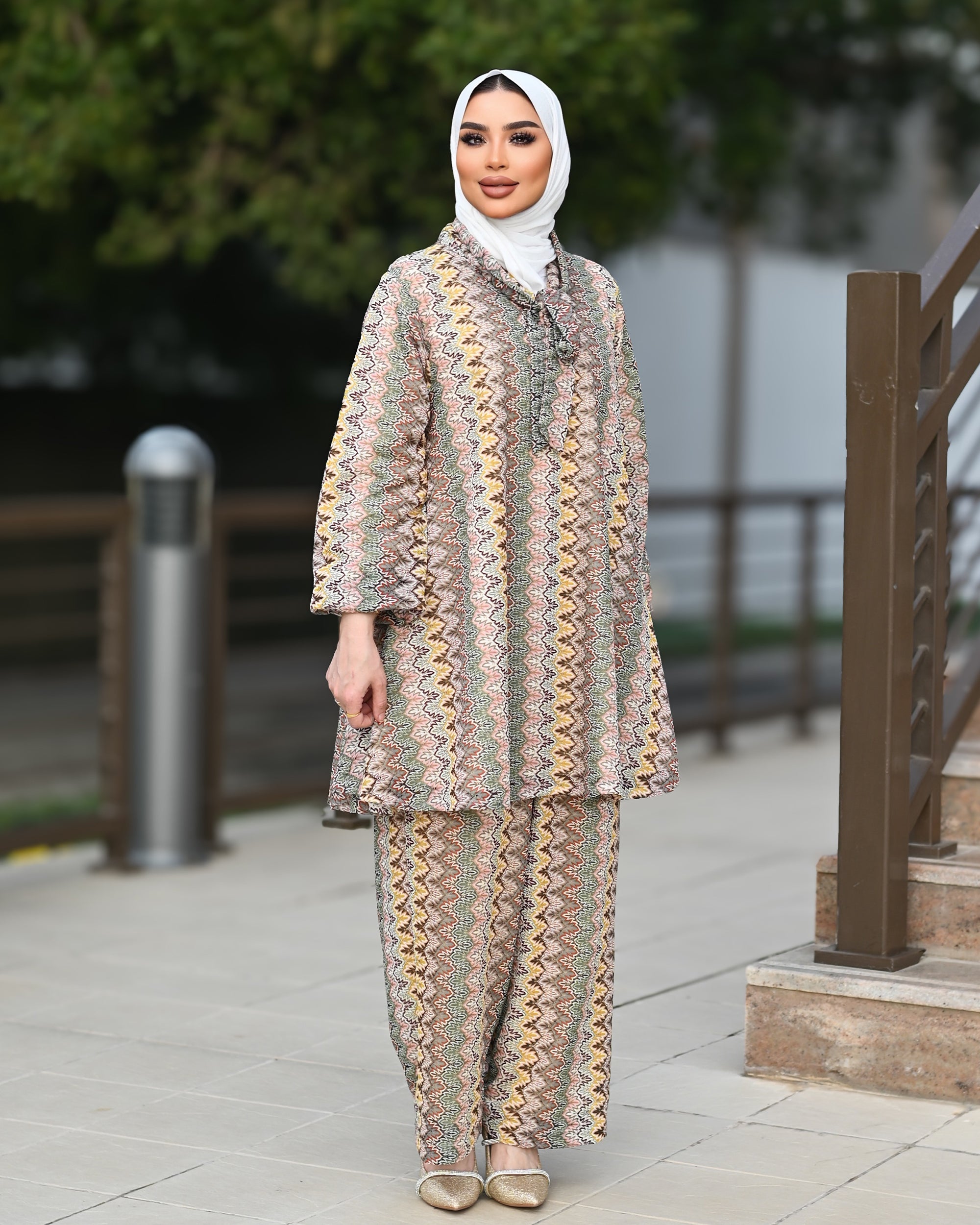 Tantal Two-Piece Set – Beige Patterned