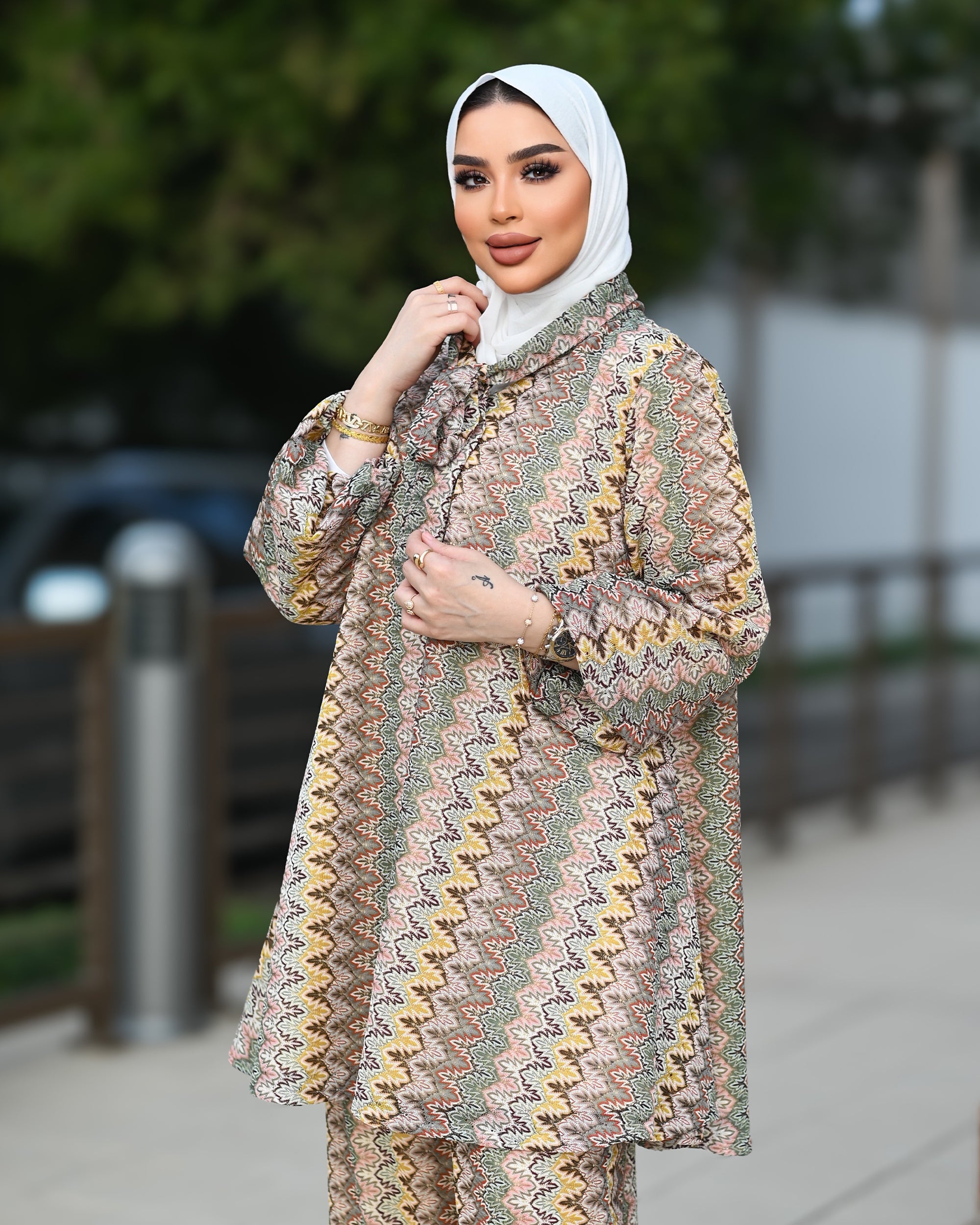 Tantal Two-Piece Set – Beige Patterned