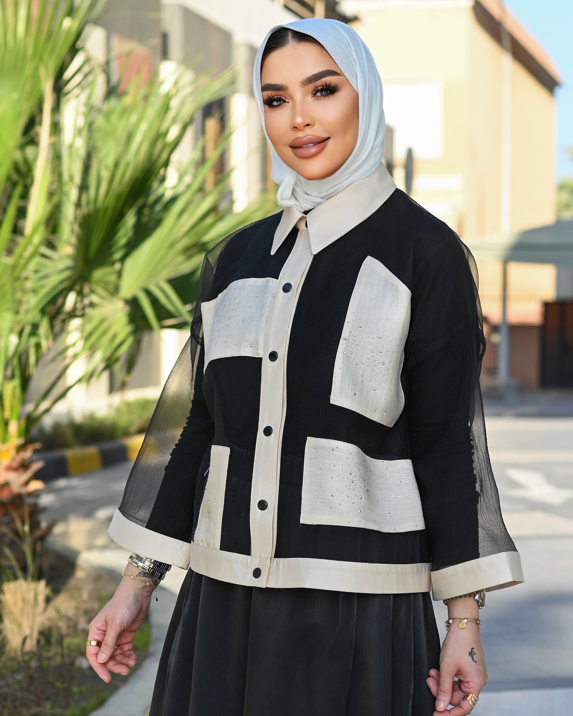 Midnight Organza Jacket – Black & Ivory