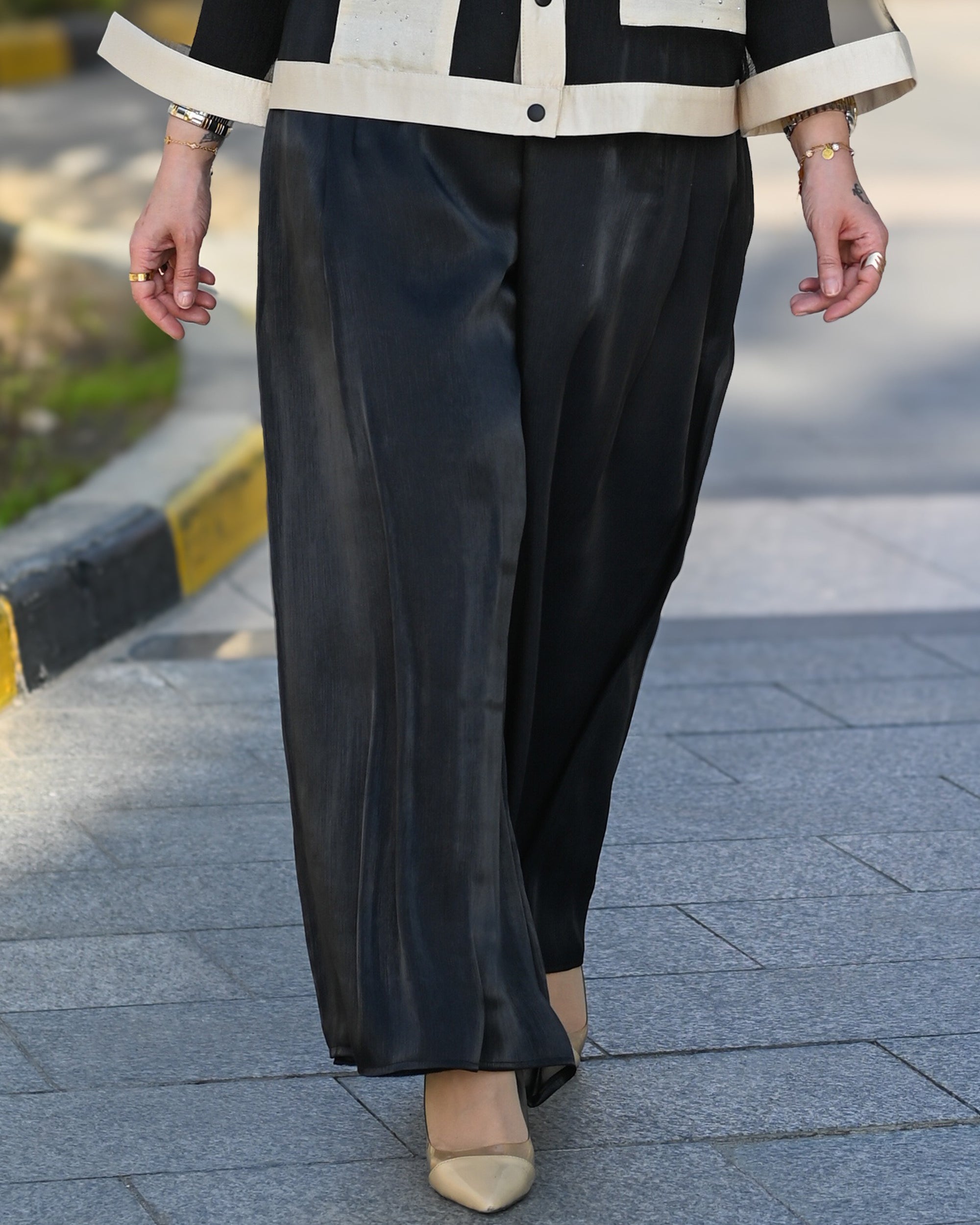 Midnight Organza Wide-Leg Pants – Black