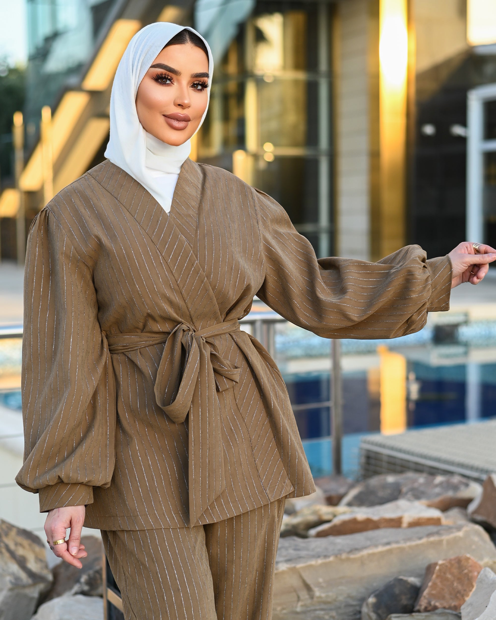 Pinstripe Cotton Set – Brown