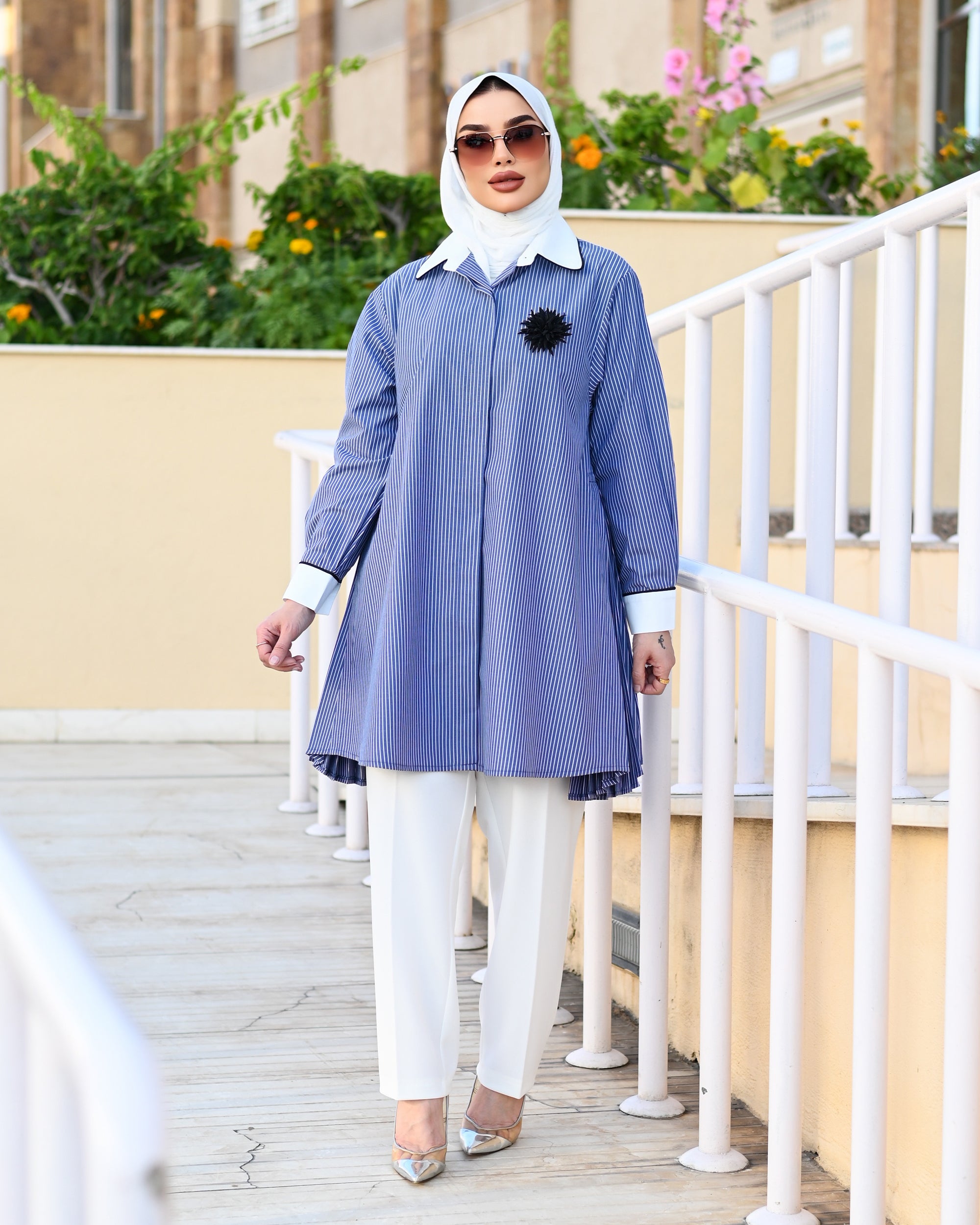 Striped Poplin Shirt – Blue