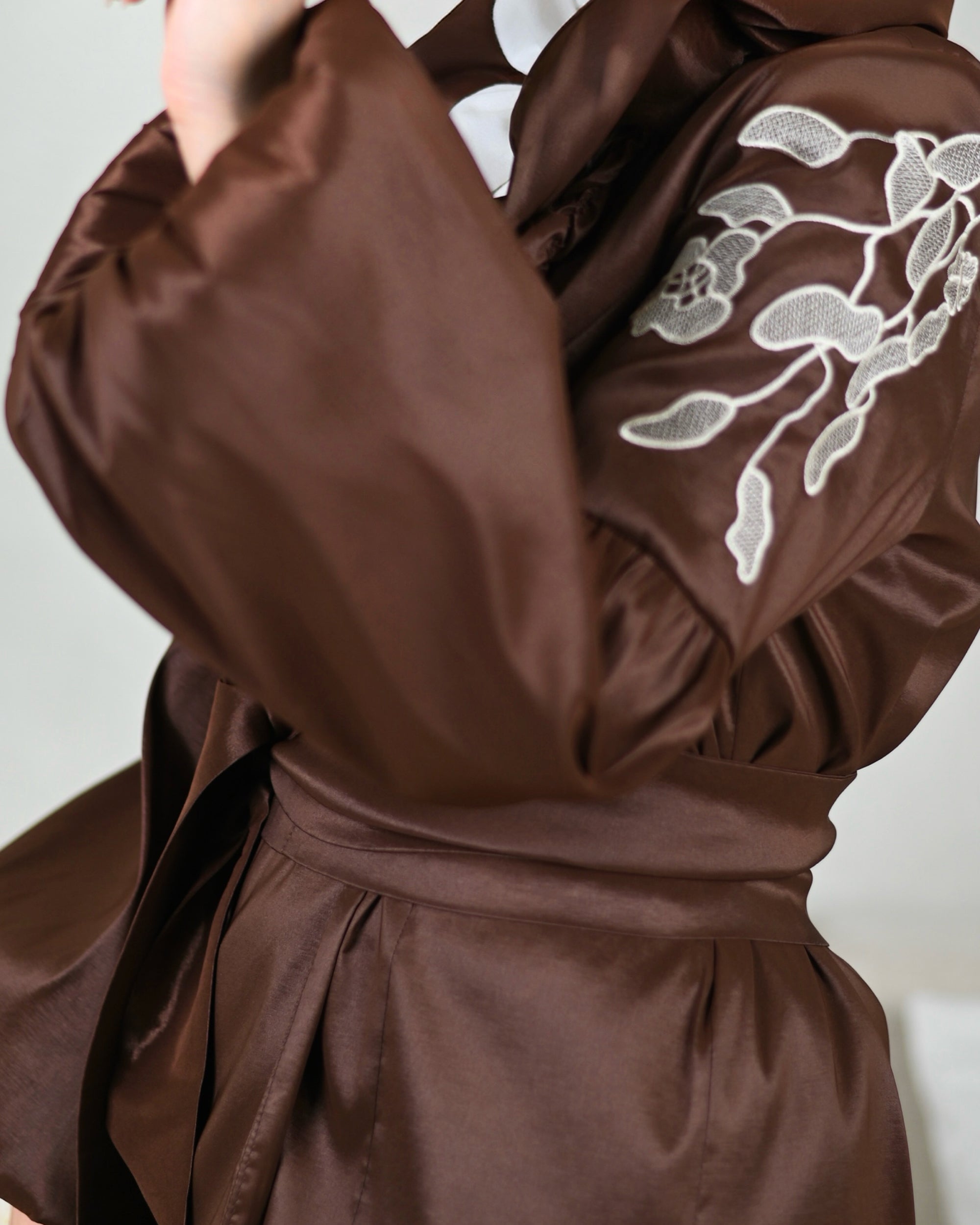 Embroidered Taffeta Jacket – Chocolate Brown