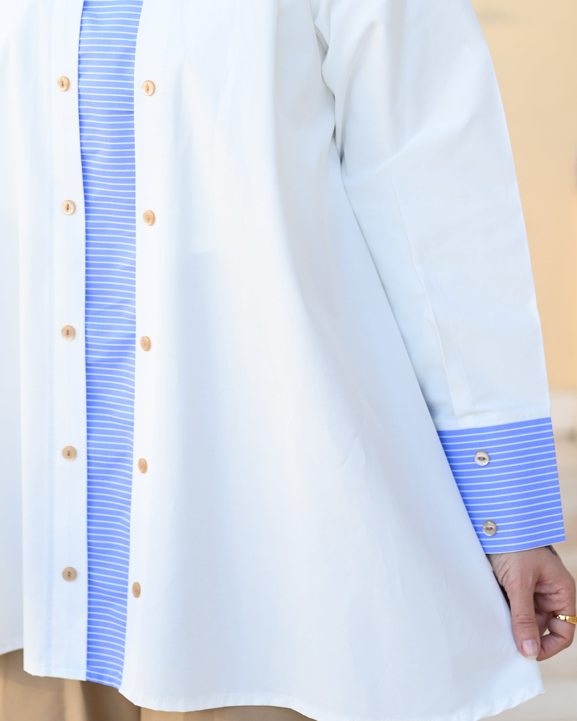 Contrast Stripe Poplin Shirt – White & Blue