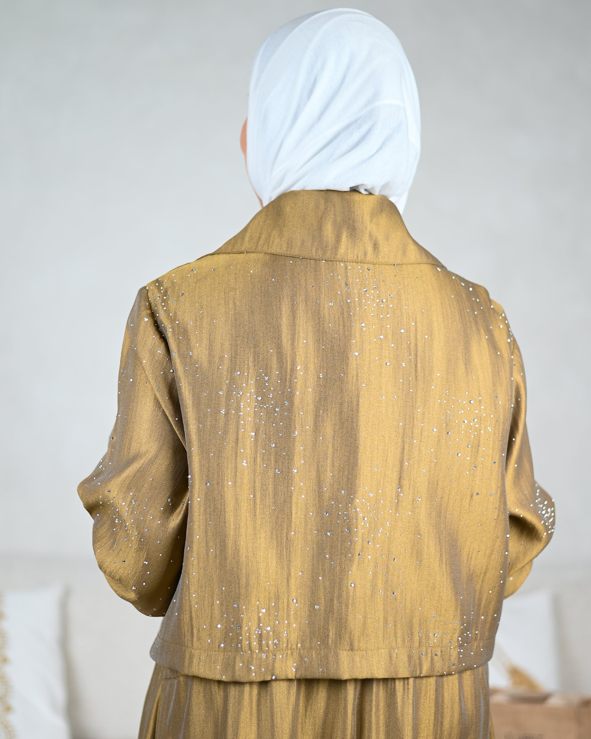 Crystal Shantung Dress – Bronze Gold