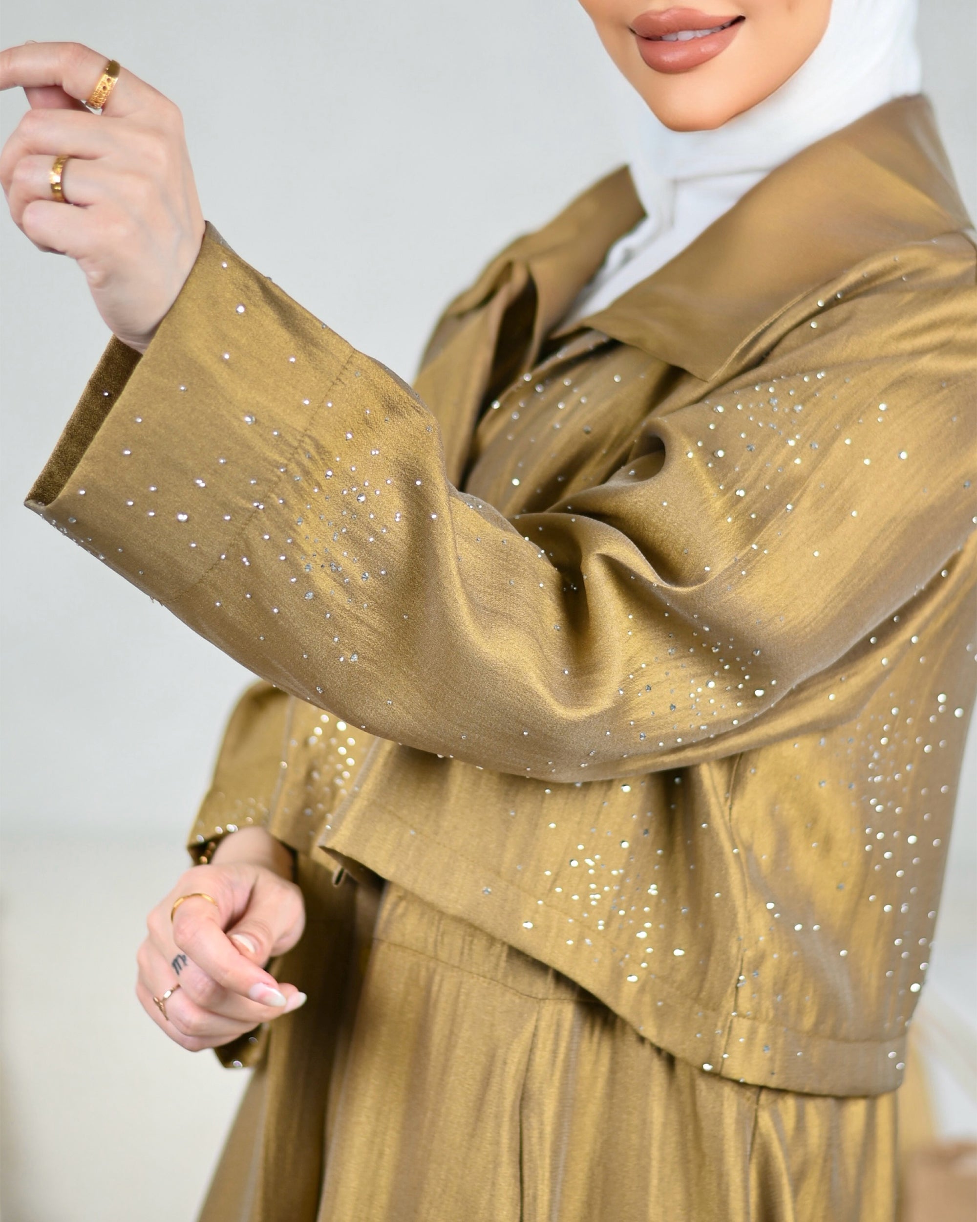 Crystal Shantung Dress – Bronze Gold