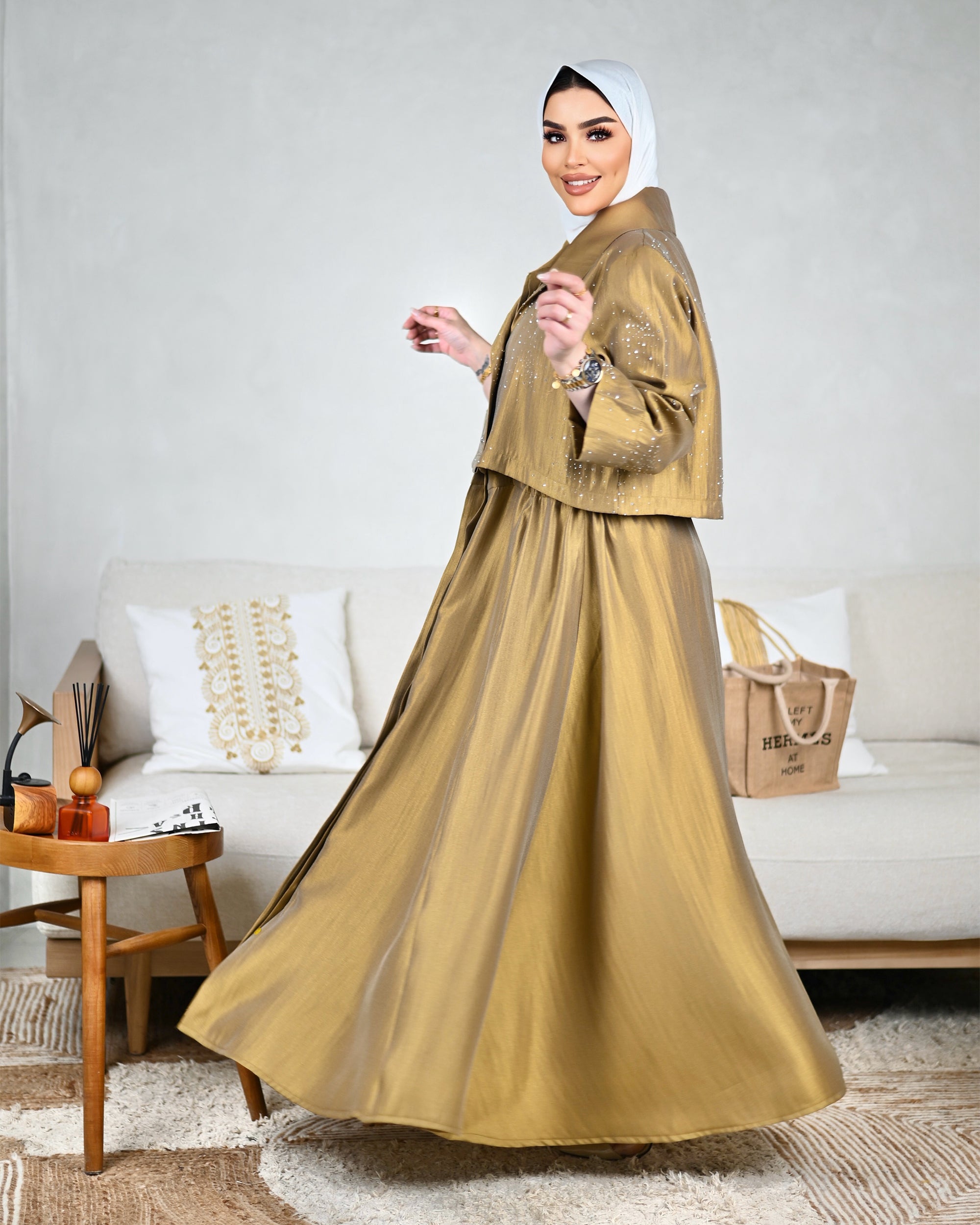 Crystal Shantung Dress – Bronze Gold