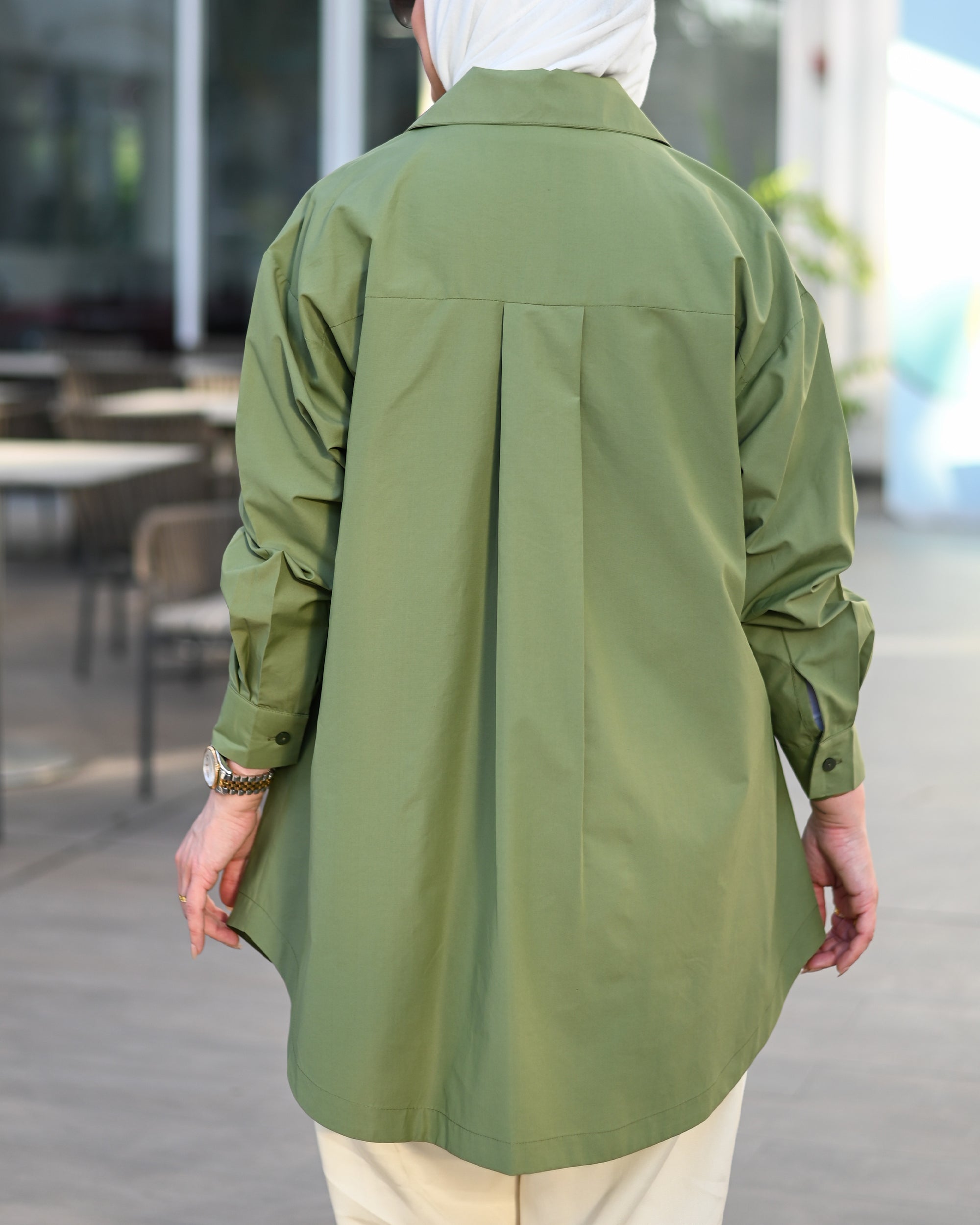 Floral Appliqué Poplin Shirt – Olive Green