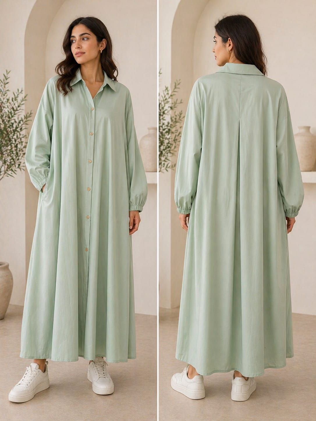 Minimal Flow Poplin Long Shirt – Mint