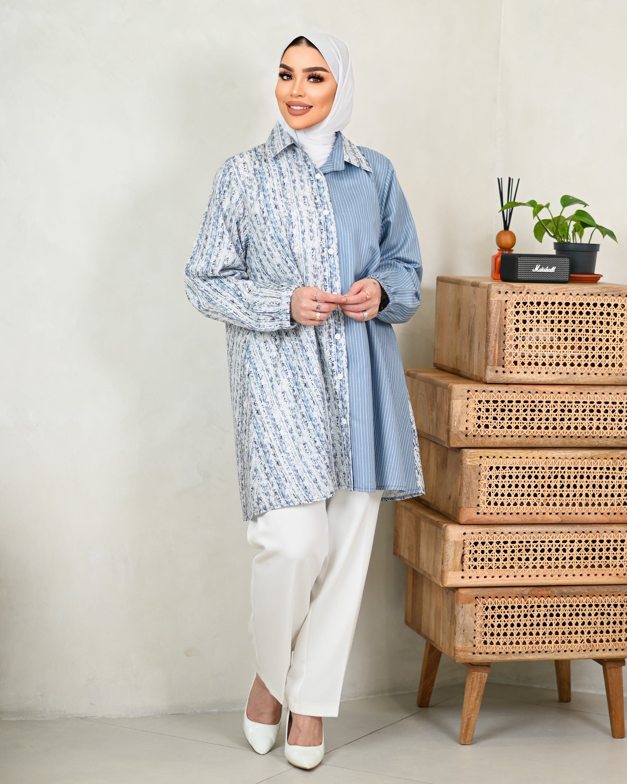 Textured Layered Cotton Shirt – Blue