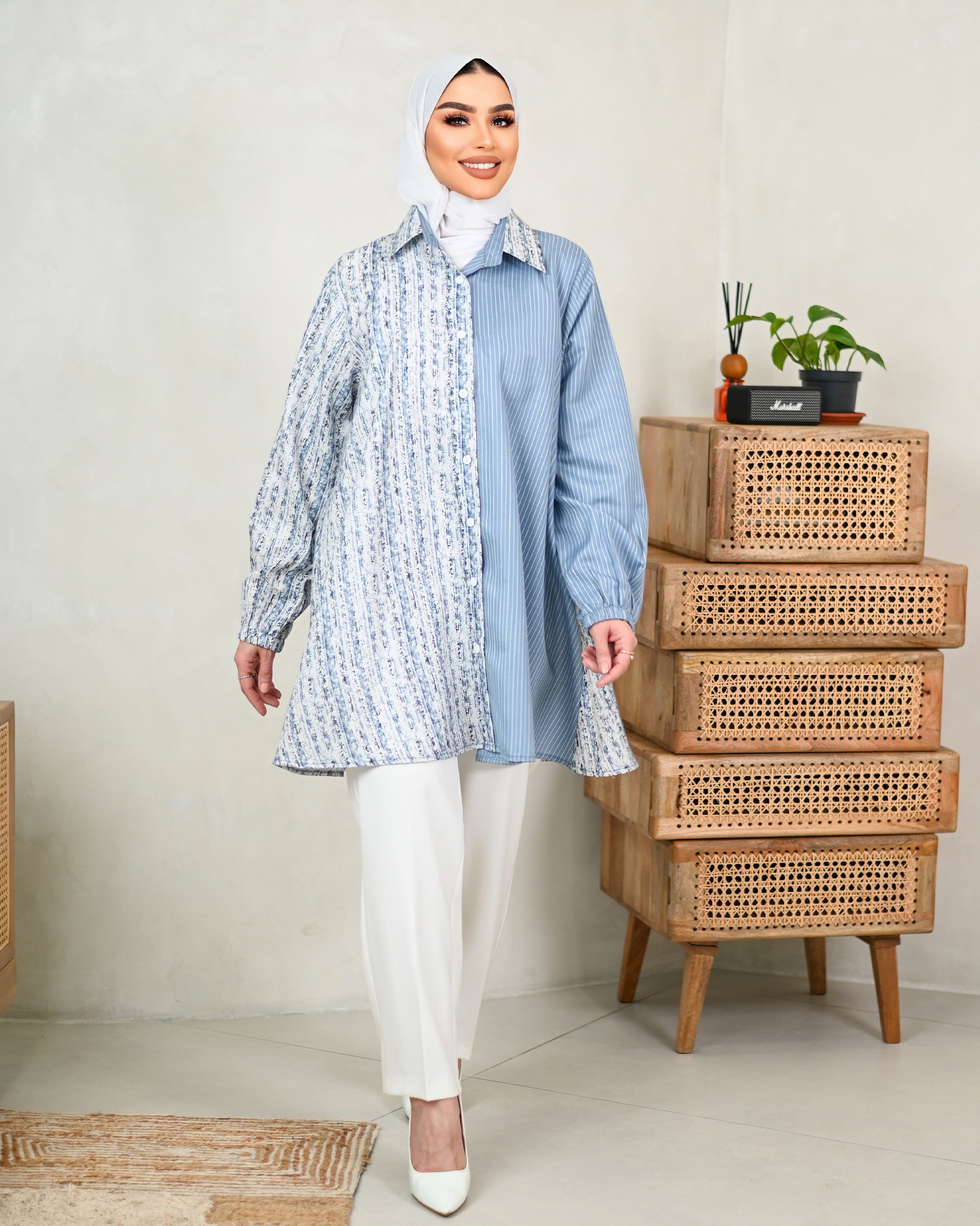 Textured Layered Cotton Shirt – Blue
